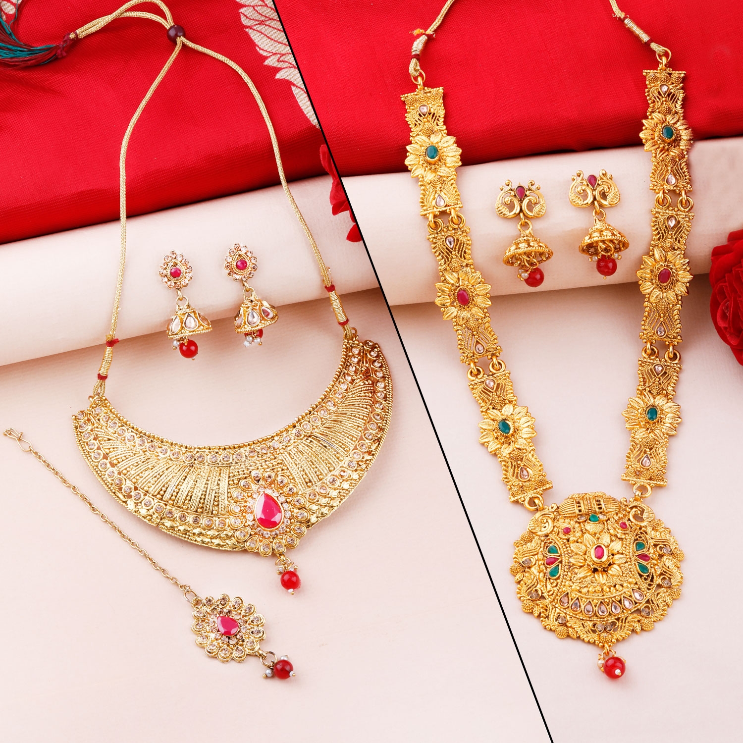 Paola Jewels | Paola Gold Plated Traditional Designer Necklace Jewellery Set For Women 