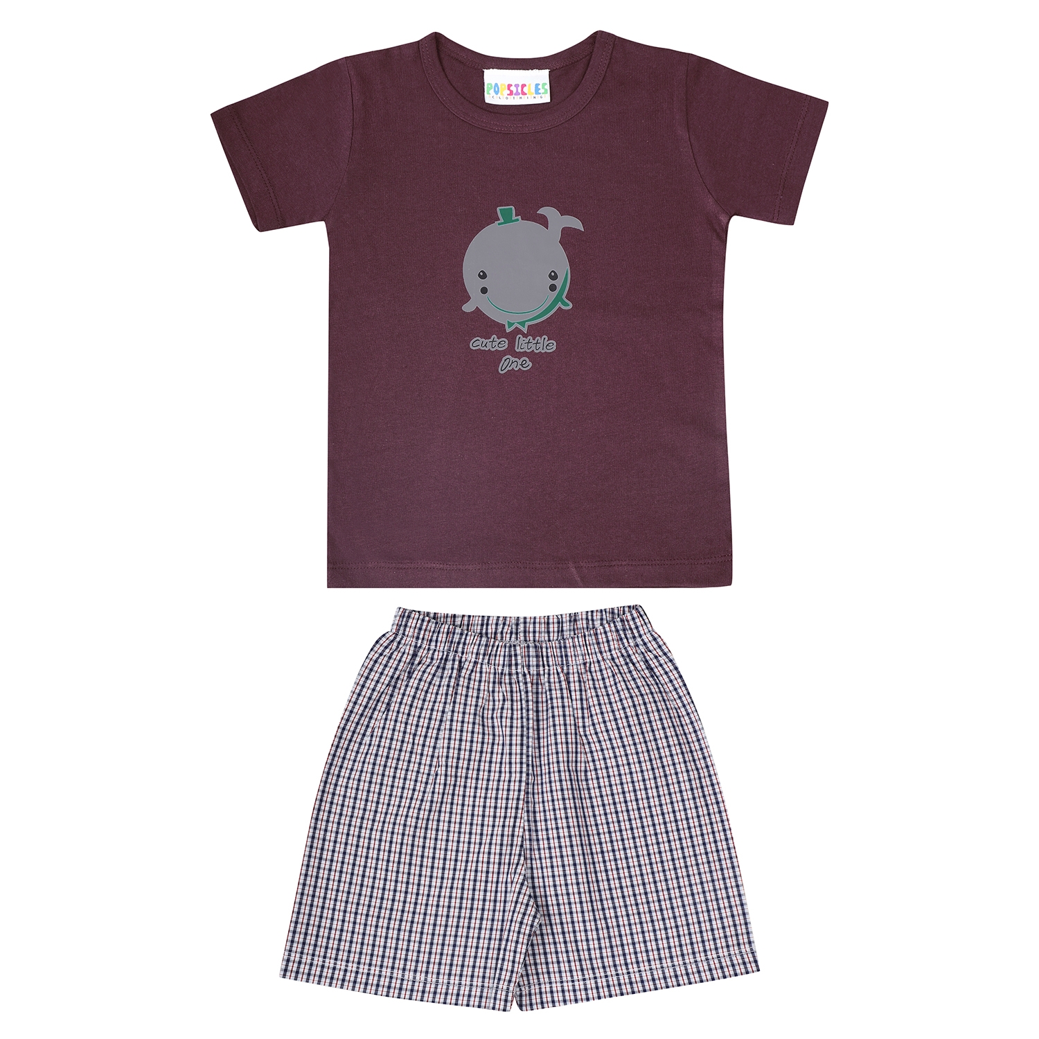 Popsicles Clothing | Popsicles Soft Cotton Comfort fit Round Neck Short Sleeves T-Shirt and Shorts Set for Boys - Burgundy (0-6M)