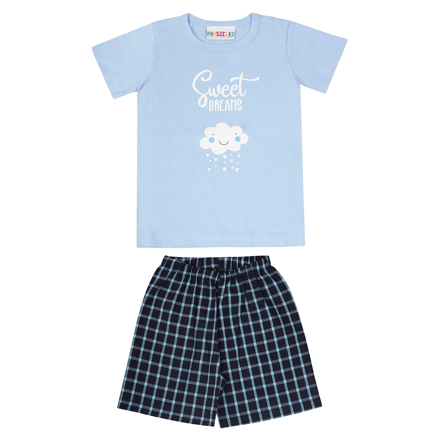 Popsicles Clothing | Popsicles Soft Cotton Comfort fit Round Neck Short Sleeves T-Shirt and Shorts Set for Boys - Cloud Blue (0-6M)