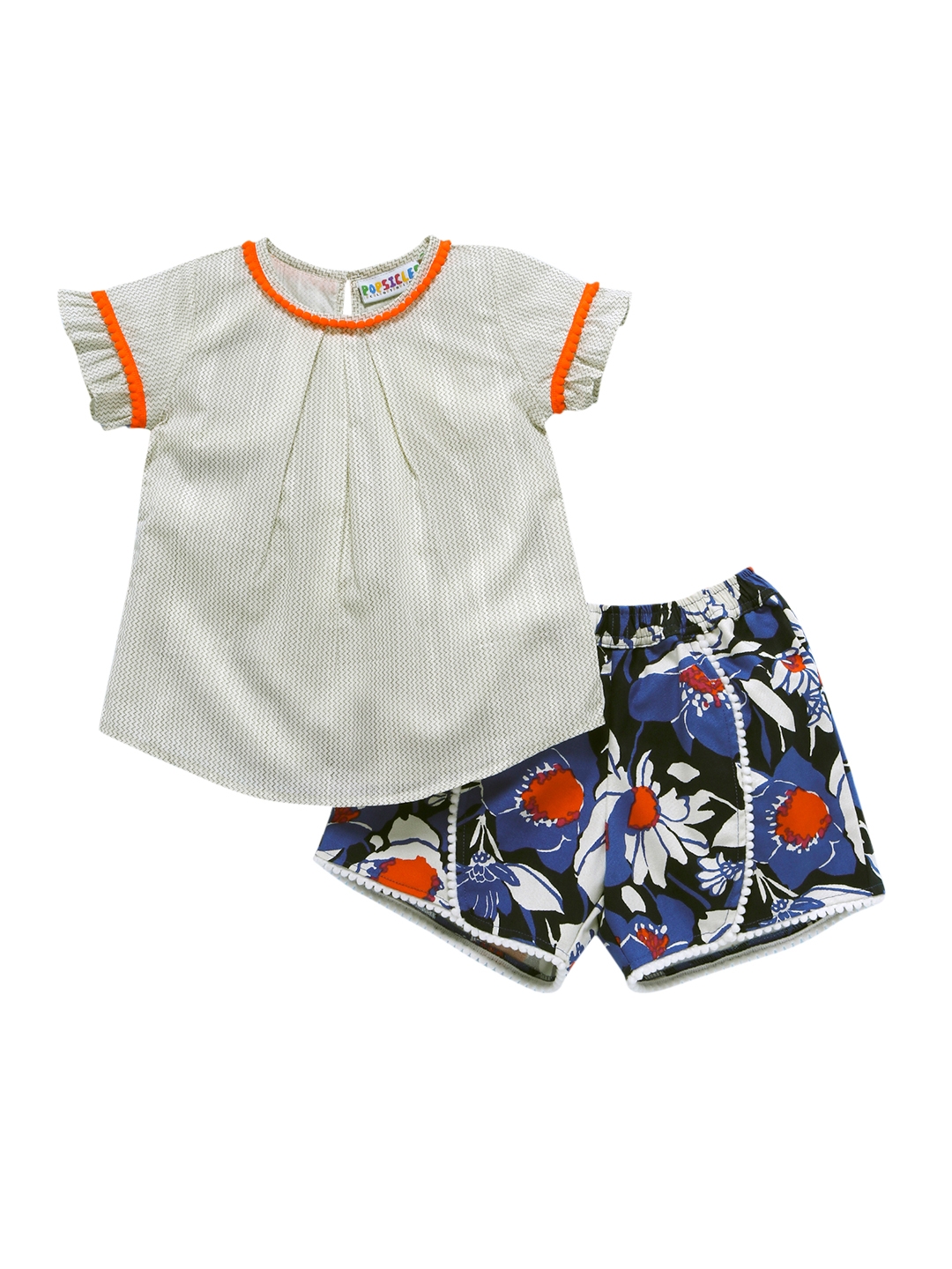 Popsicles Clothing | Popsicles Frost Top and Short Set Regular Fit For Girl - White and Blue