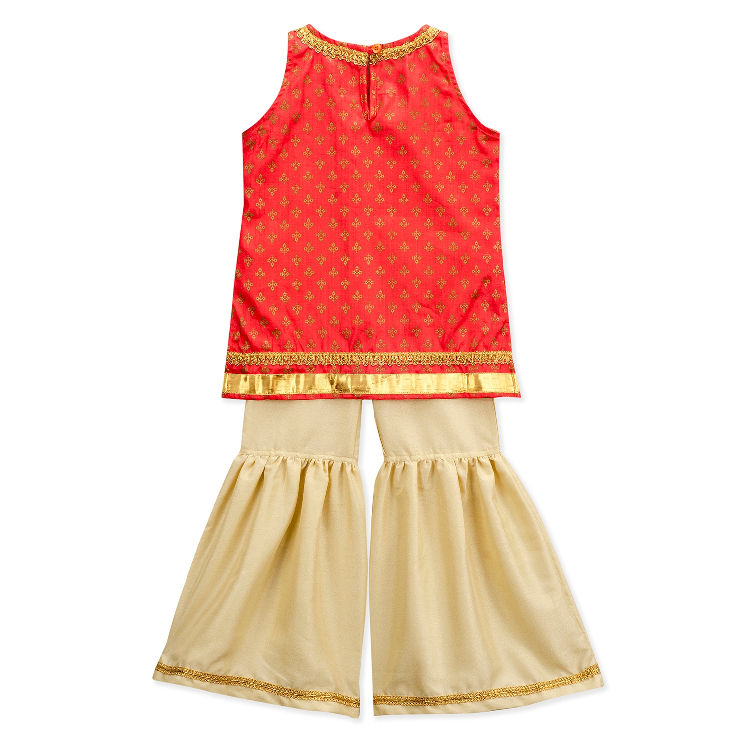 Popsicles Clothing | Popsicles Girls Cotton Silk Punch Sharara Set - Red & Beige