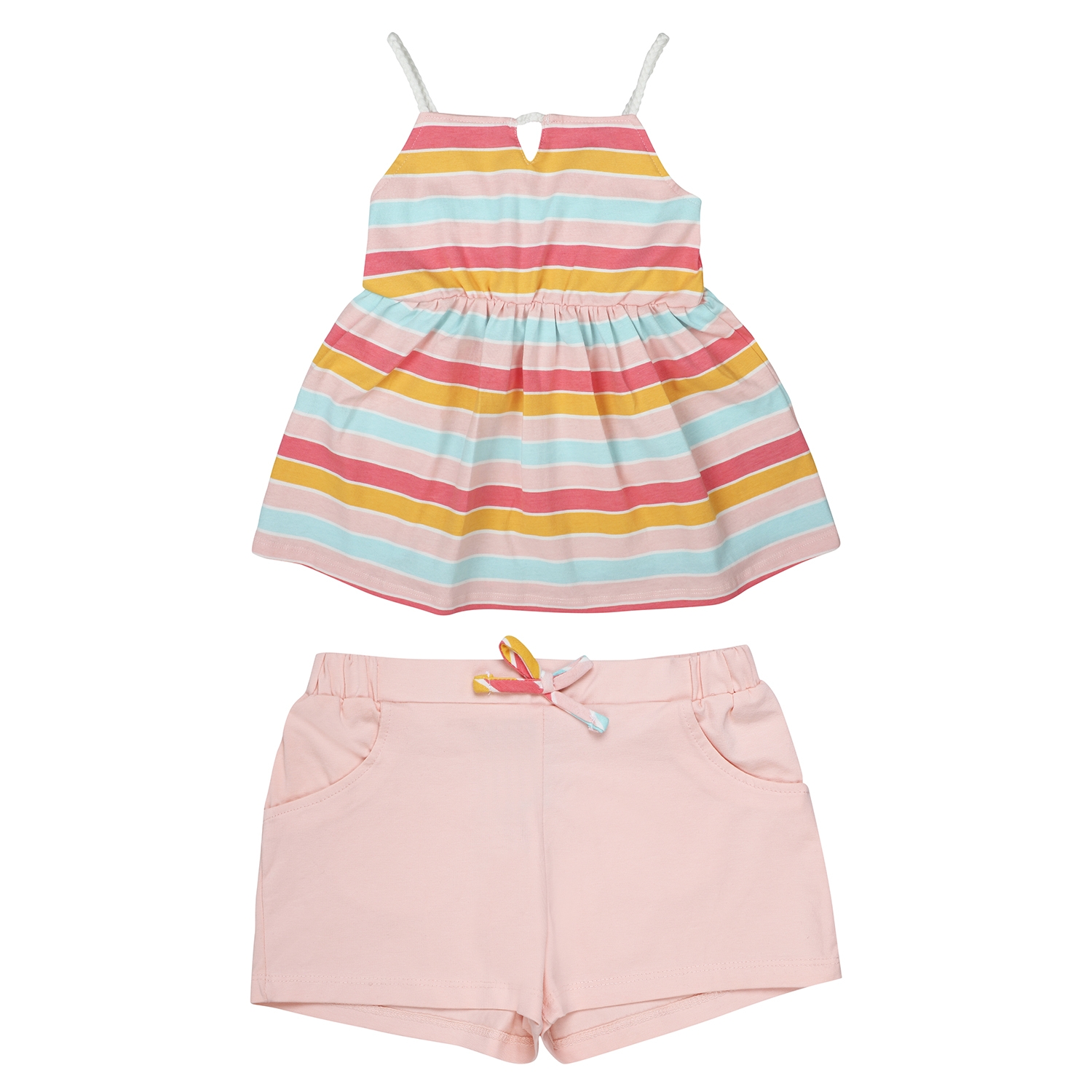 Popsicles Clothing | Popsicles Soft Cotton Comfort fit Keyhole Neck Straps Top and Shorts Set - Multicolor (0-3M)