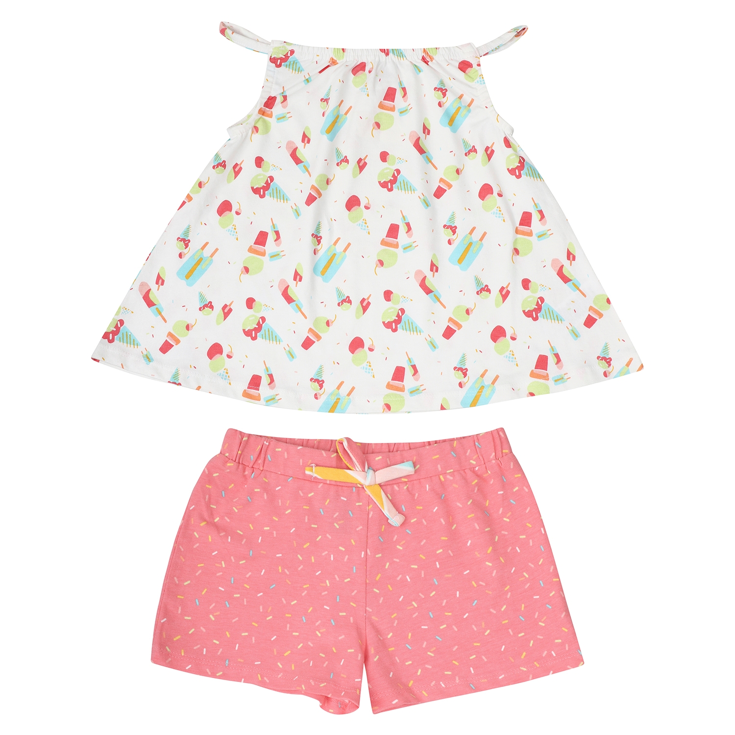 Popsicles Clothing | Popsicles Soft Cotton Comfort fit Round Neck Straps Top and Shorts Set - Multicolor (0-6M)