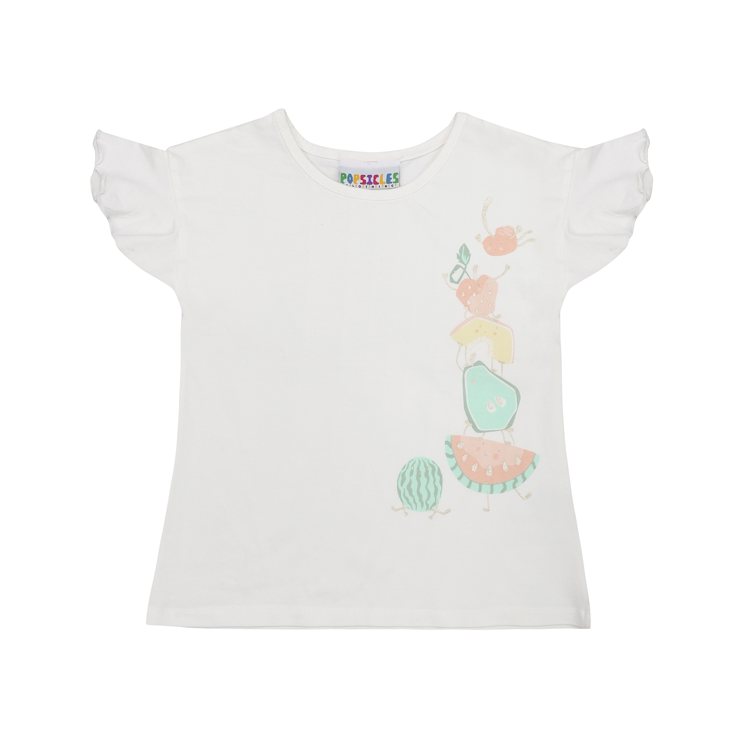 Popsicles Clothing | Popsicles Soft Cotton Comfort fit Round Neck Cap Sleeves Girls Top - Off White  (0-6M)