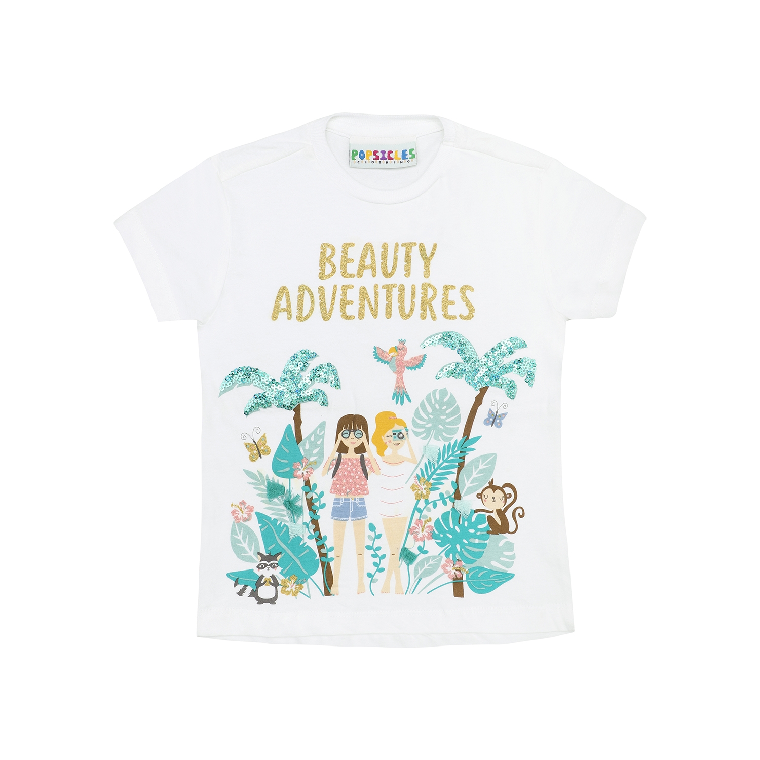 Popsicles Clothing | Popsicles Soft Cotton Comfort fit Round Neck Short Sleeves Girls T-Shirt - Off White  (18-24M)