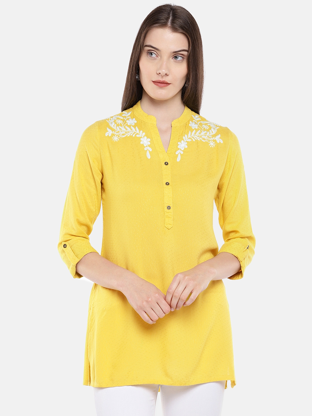 Ethnicity | Ethnicity Yellow Rayon Dobby Women Tunic