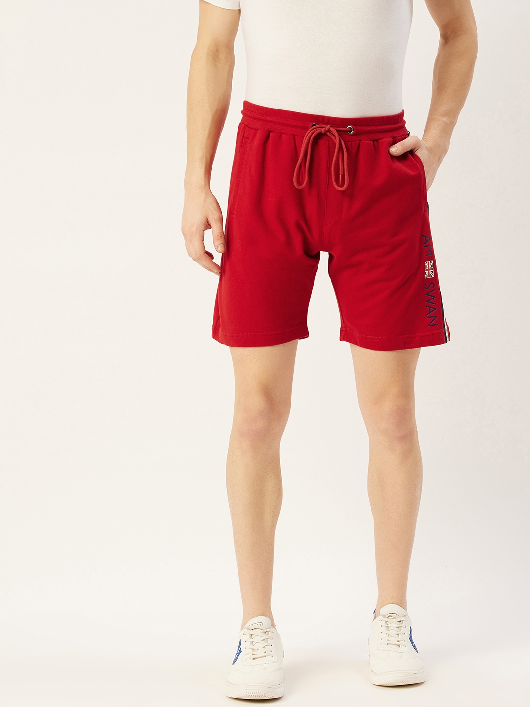 Am Swan | Cotton Lycra Red Smart Fit Printed Shorts