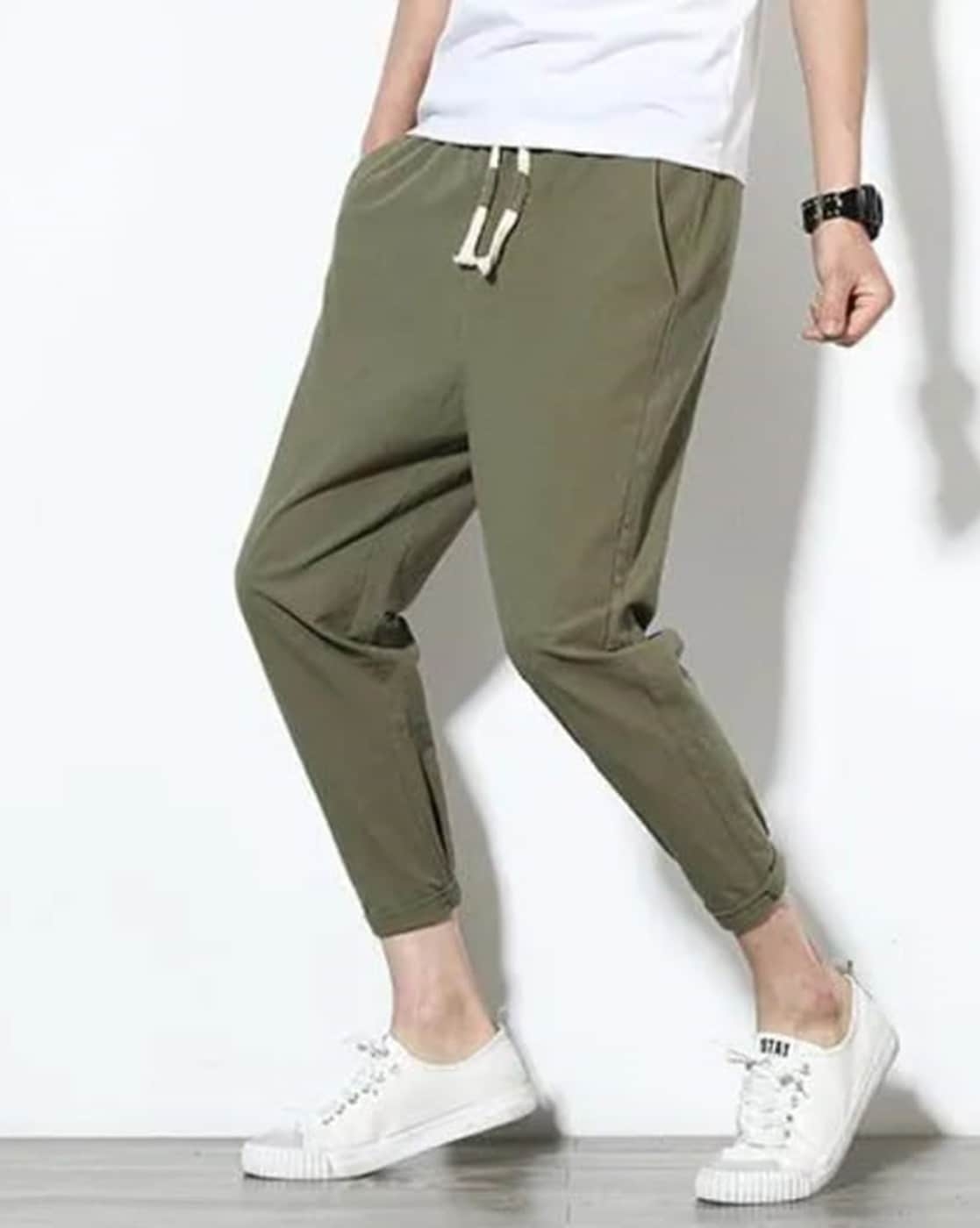 Heathex Men's Solid Olive Stretchable Elasticated Waist Track Pants with Insert Pocket