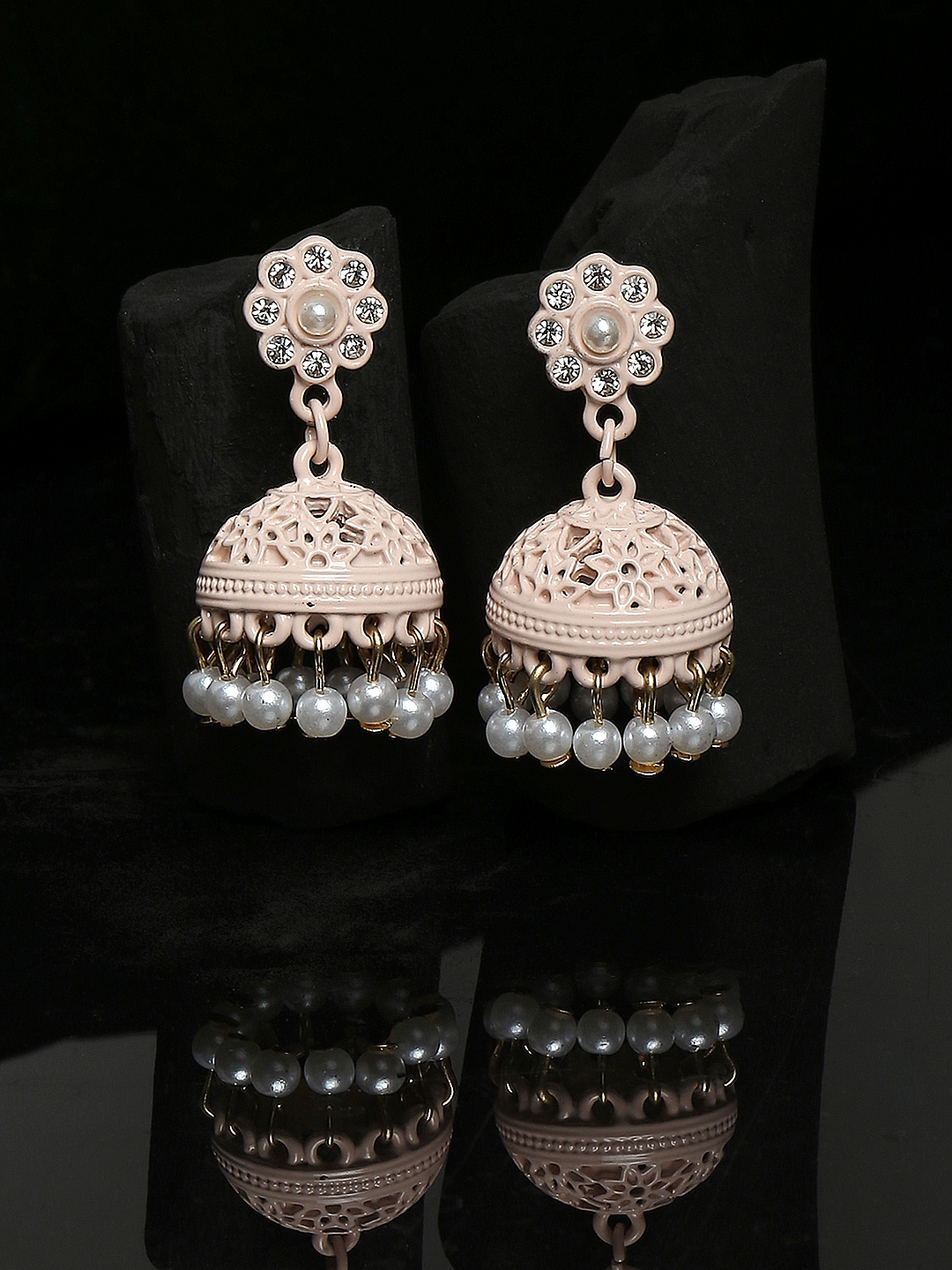 Lilly & sparkle | Lilly & Sparkle Pink Contemporary Jhumkas Earrings