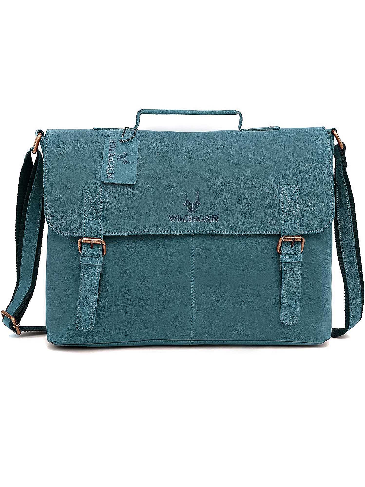 WildHorn | WildHorn 100% Genuine Classic Leather Blue Laptop Bag for Men