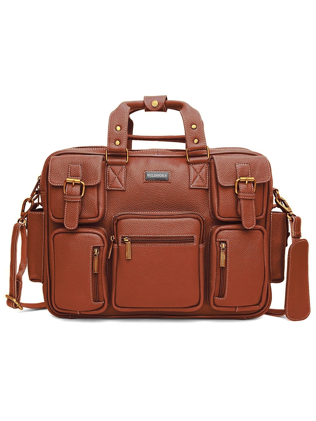 WildHorn | WildHorn Tan Leather Laptop Messenger Bag for Men| Padded Laptop Compartment |Office Bag 