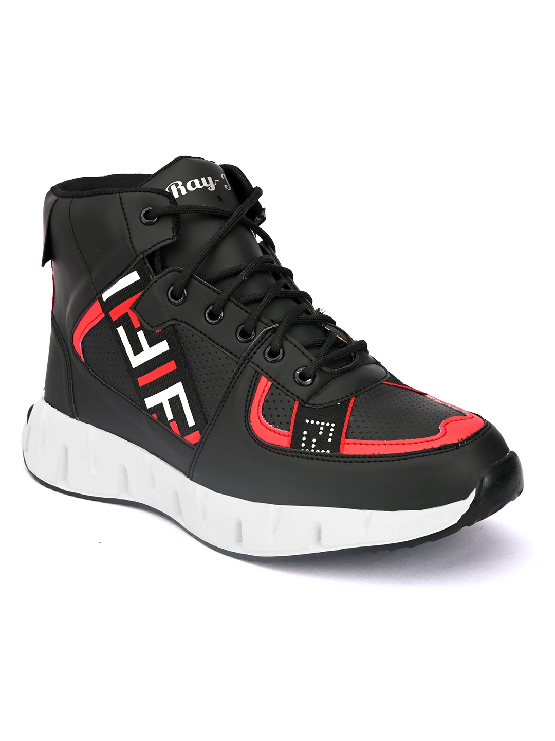 RAY J Black Lace-Up Sneakers For Men
