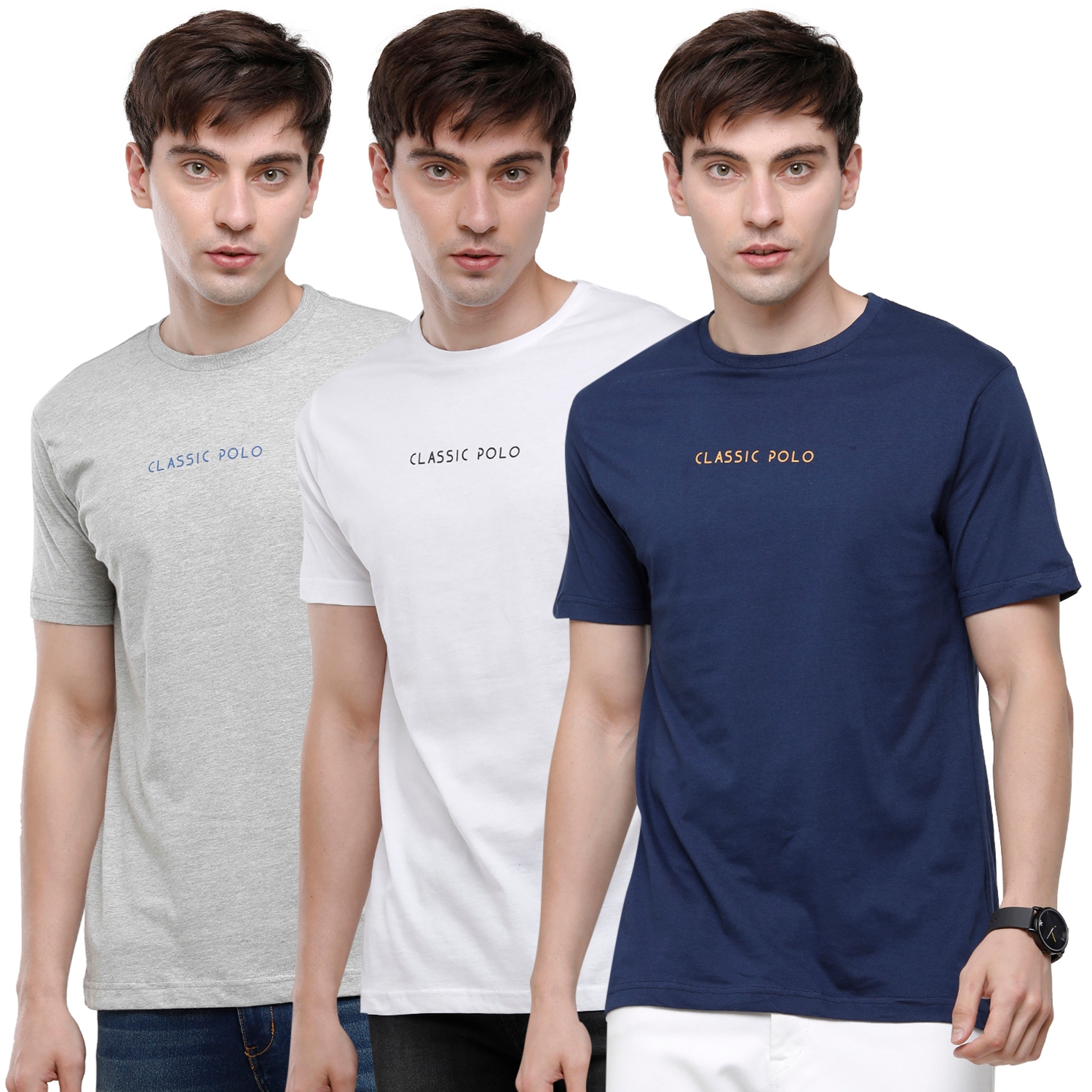 Classic Polo | Classic Polo Mens 100% Cotton Solid Half Sleeve Round Neck T-Shirt - Pack of 3 (NOS-CERES-01 SF C)