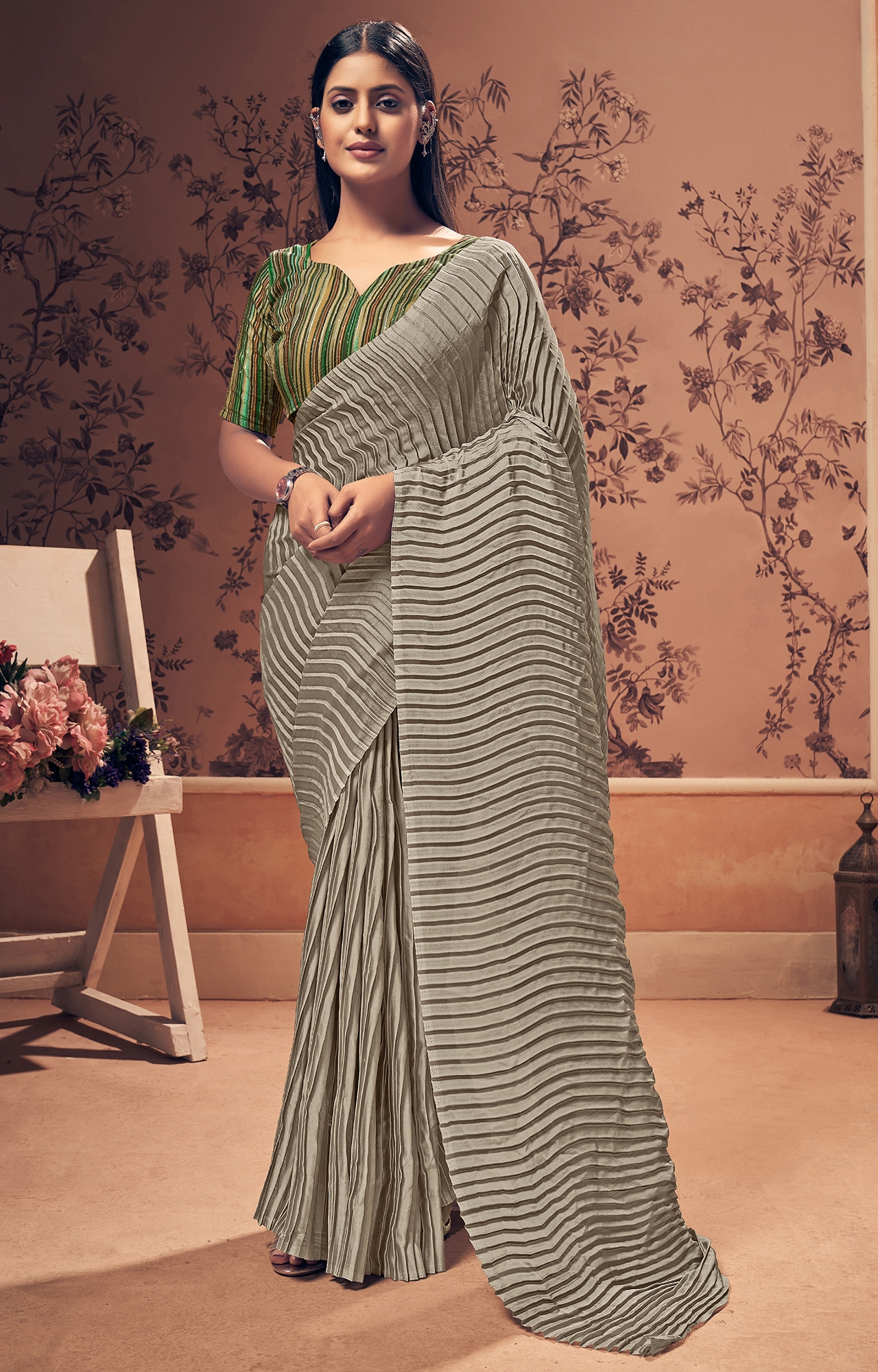 SHAILY RETAILS | Women's Grey Rangoli Silk Regular Saree Saree-SHY_ATITDE_1004_GRY