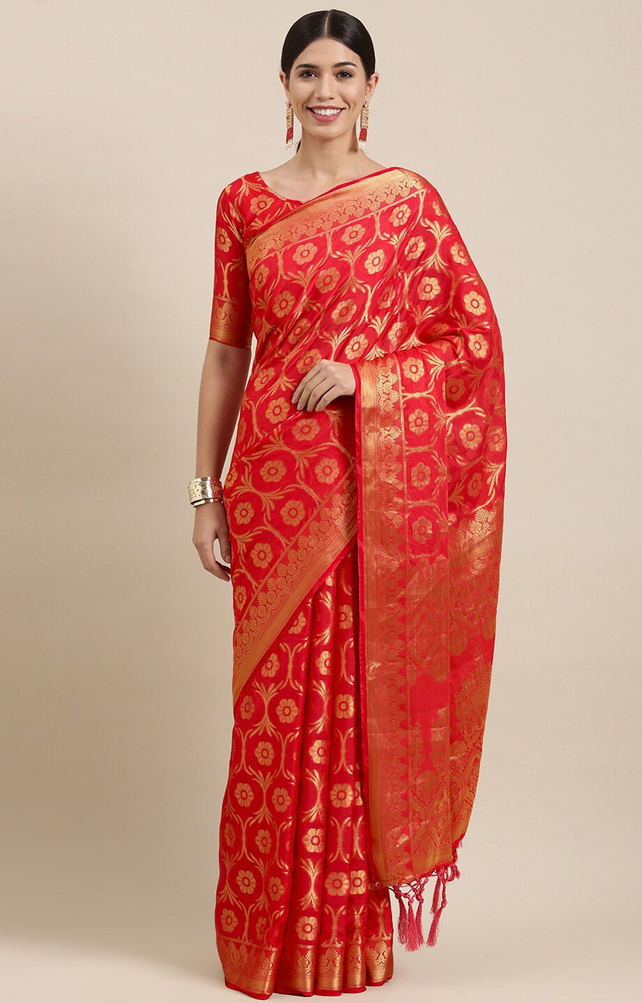 SHAILY RETAILS | Shaily Women's Pink Silk Blend Woven Design Saree-SHY_MT1001PNK_SR01