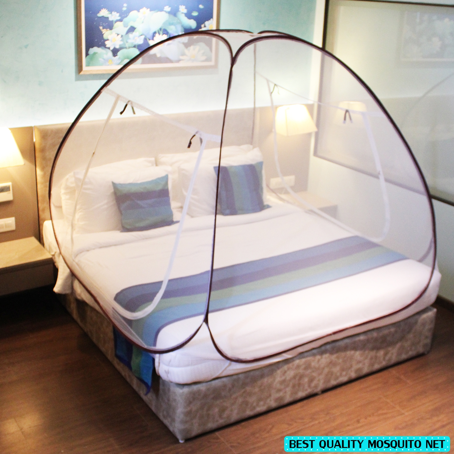 SILVER SHINE |  Drak Brown Mosquito Net Foldable Double Bed Net King Size 