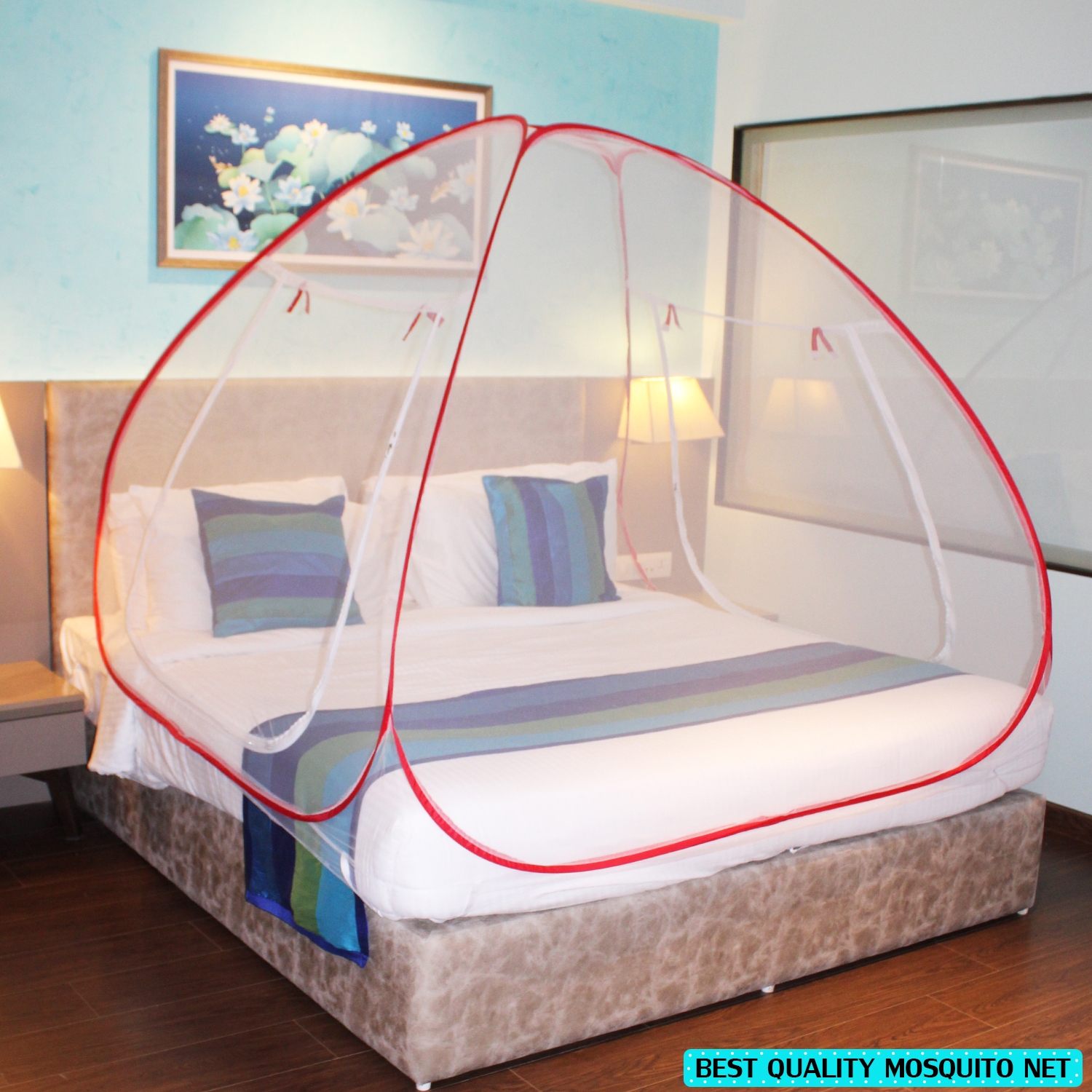 SILVER SHINE |  Red Mosquito Net Foldable Double Bed Net King Size 
