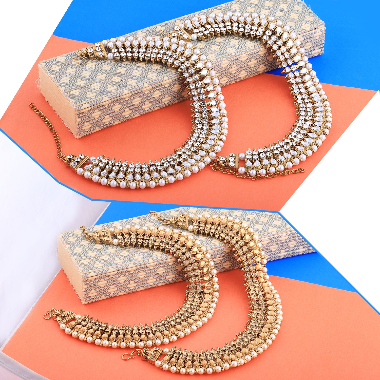SILVER SHINE |  Designer Traditional Anklet Wedding Jewellery For Women Girls Set-2