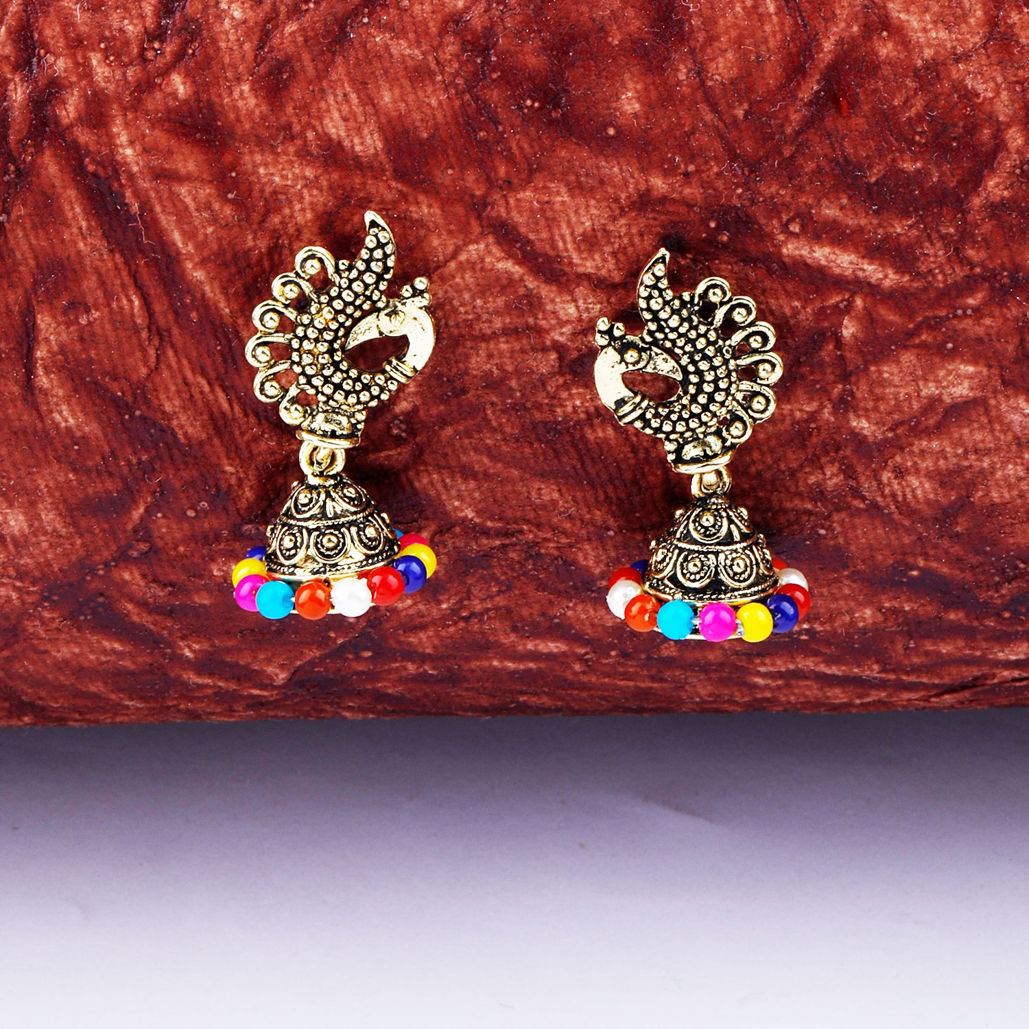 SILVER SHINE |  Attractive Multi color Peacock Jhumki Earrings