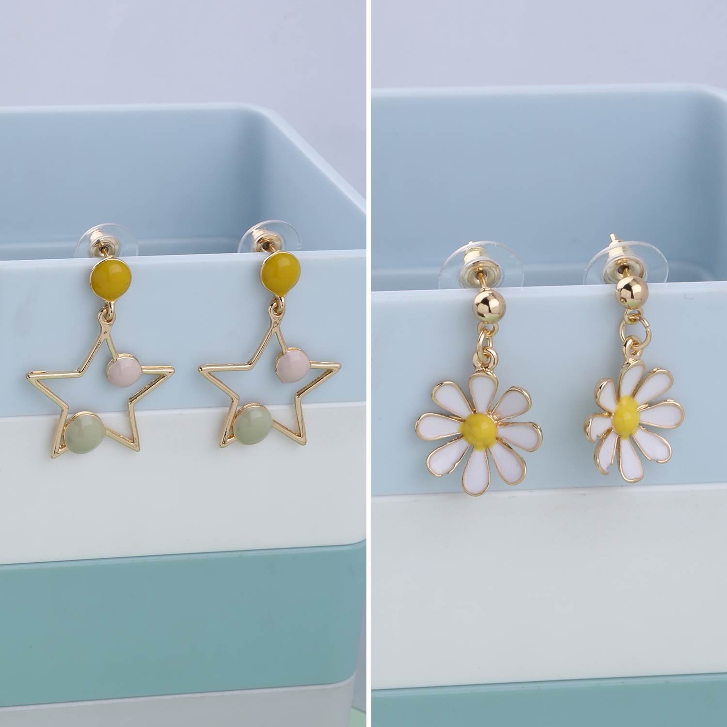 SILVER SHINE | Party Wear Star and Flower Design Fashion Earrings For Women and Girls 2 Pairs 