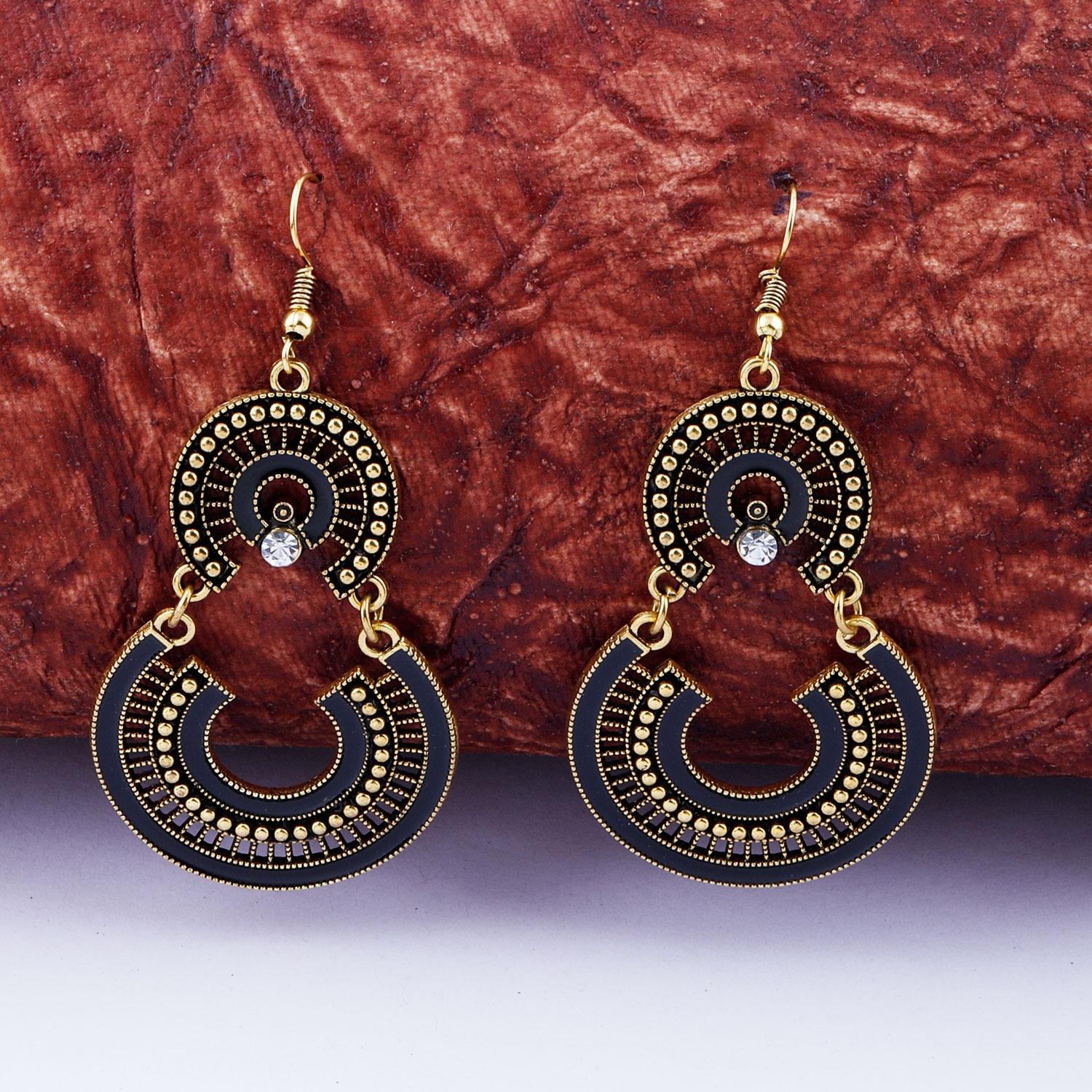 SILVER SHINE |  Golden Black Enamel wit Chandbali Dangler Earrings for Women