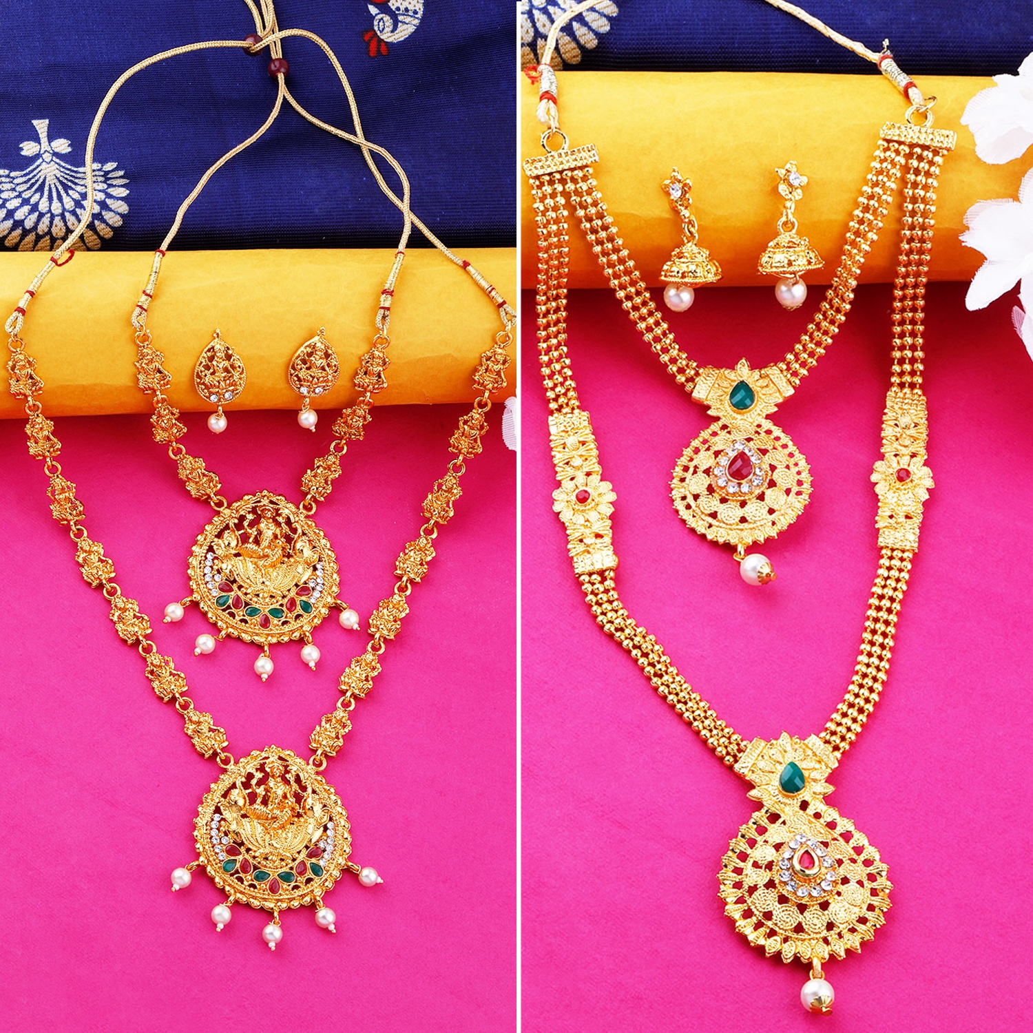 SILVER SHINE |  Gold Plated Traditional Designer Long Jewellery Set For Women