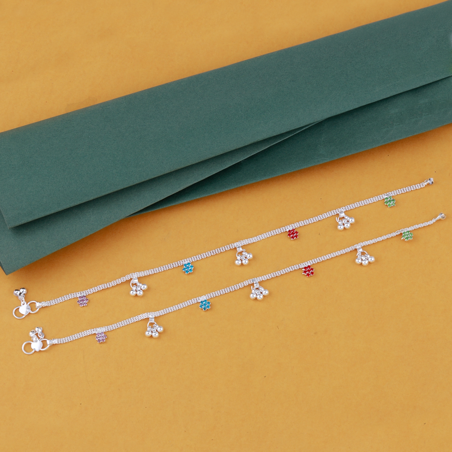 SILVER SHINE |  Silver Plated Delicated Multi Color Ghungroo Payal Anklet for Women And Girl.