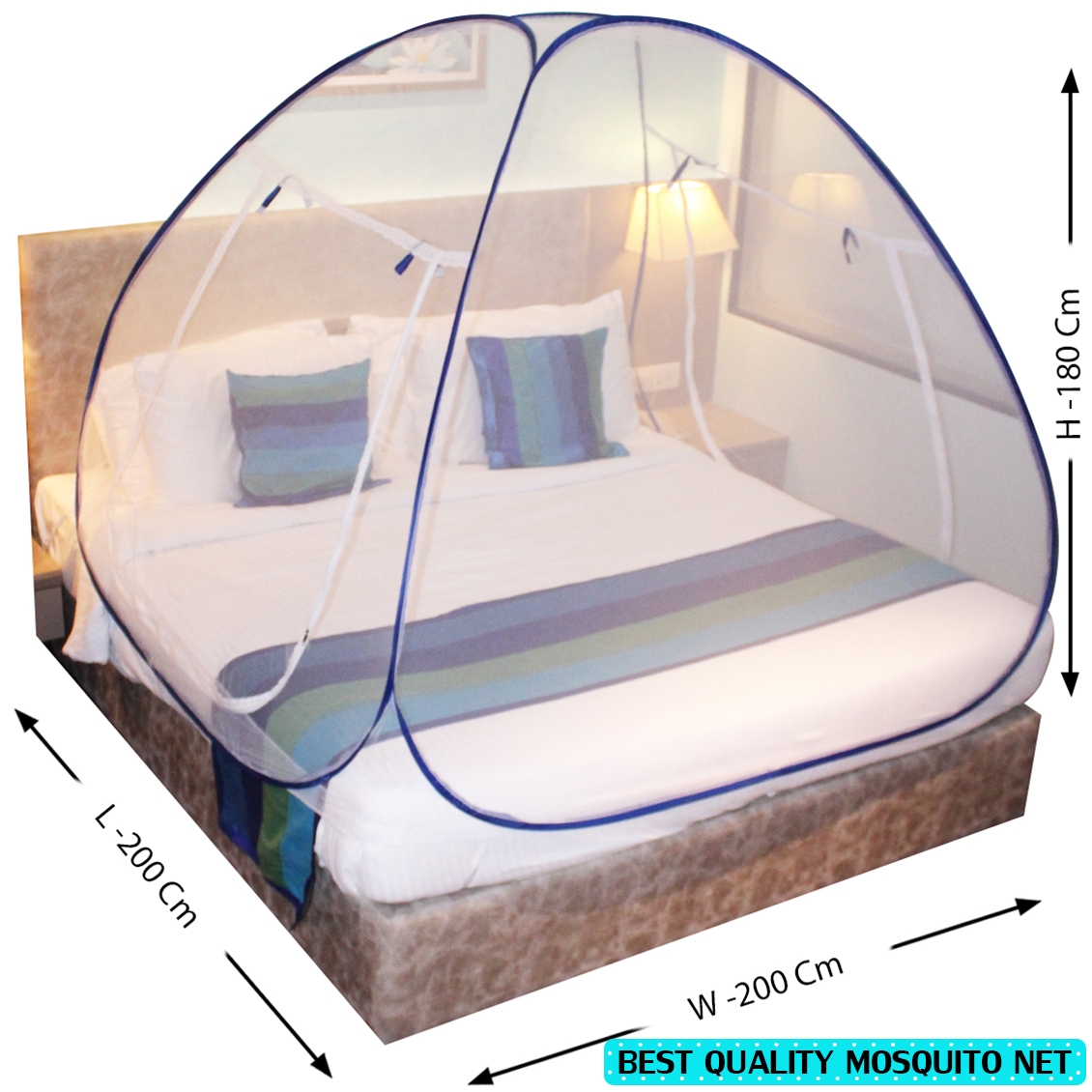 SILVER SHINE |  Blue And Red Mosquito Net Foldable Double Bed Net King Size Set 2 2