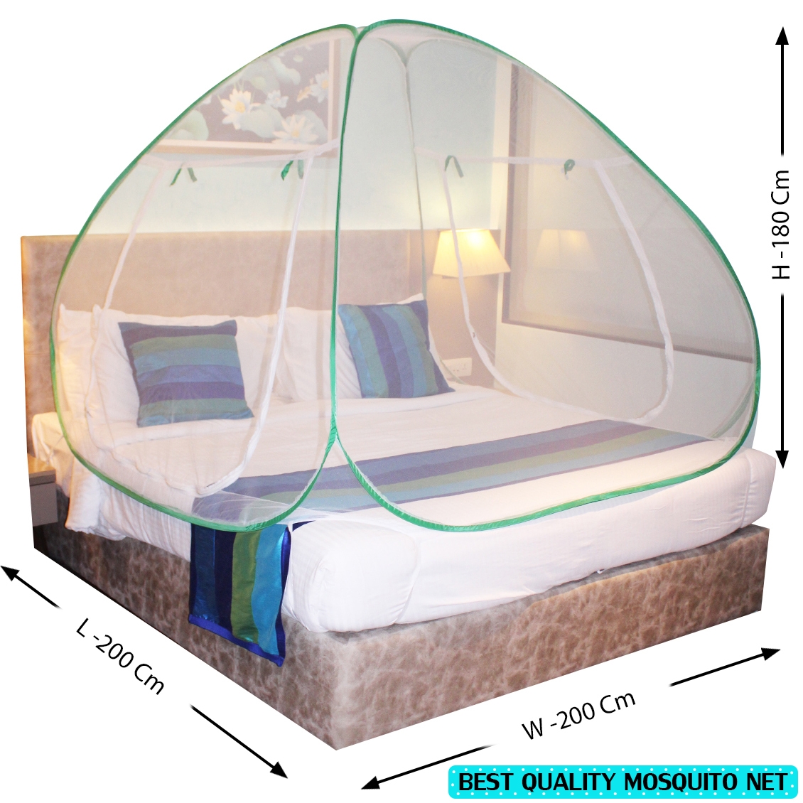  Green And Yellow Red Mosquito Net Foldable Double Bed Net King Size Set 3