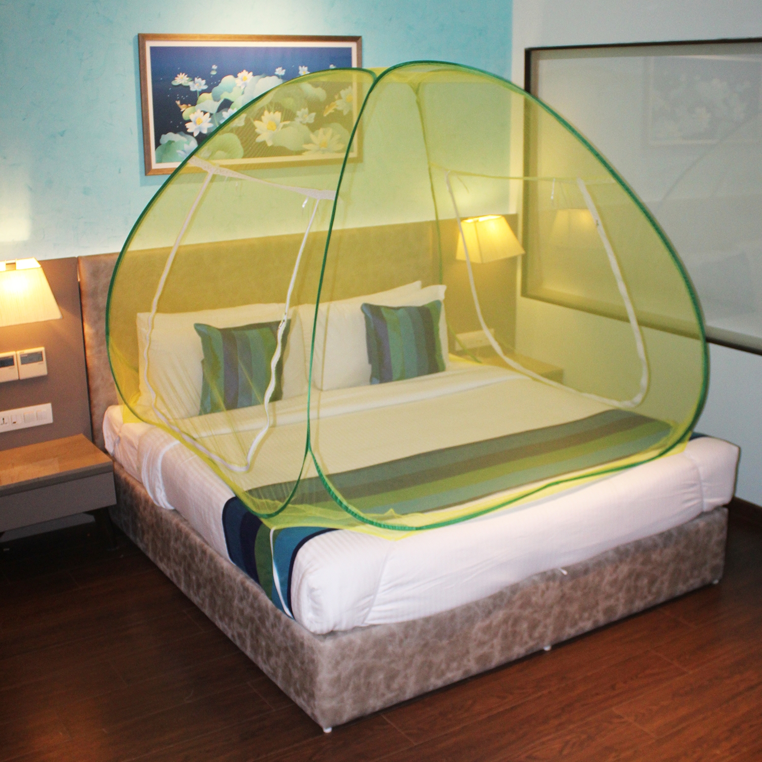 SILVER SHINE |  Mosquito Net Yellow And Green Foldable Double Bed Net King Size 