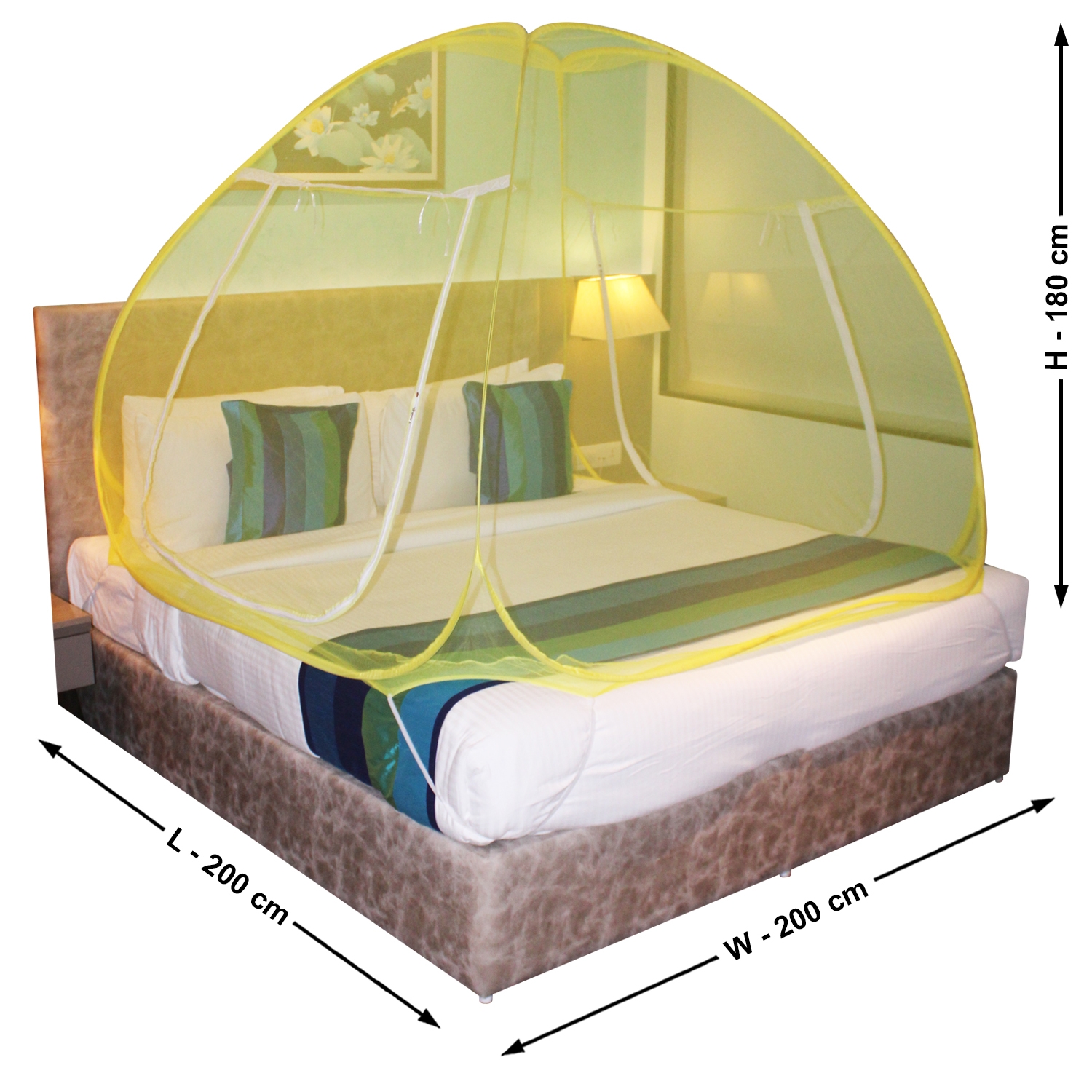  Mosquito Net Yellow And Yellow Foldable Double Bed Net King Size Pack Of 3 