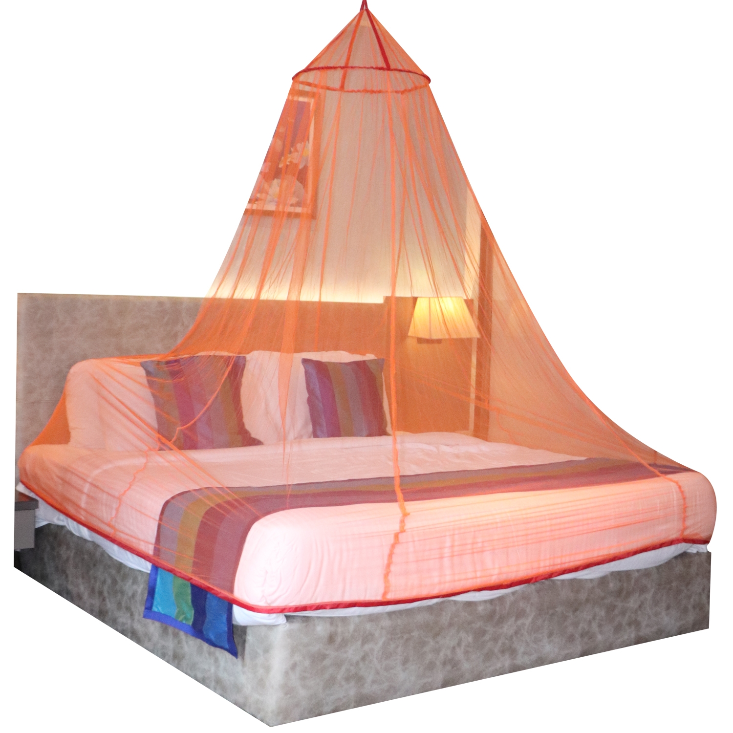 Mosquito Net for Double Bed, King-Size, Round Ceiling Hanging Foldable Polyester Net Orange
