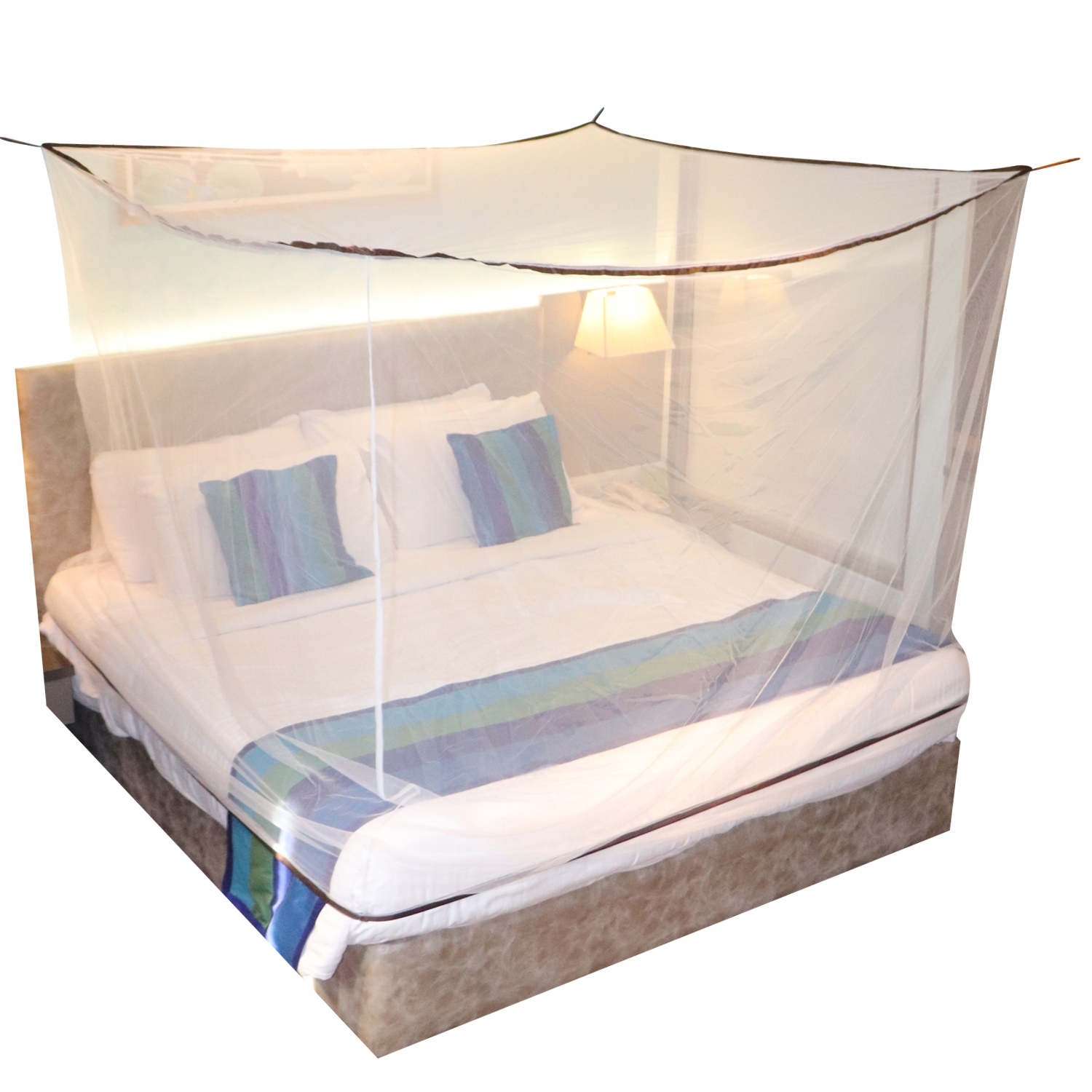 Mosquito Net for Double Bed, King-Size, Square Hanging Foldable Polyester Net White And Brown