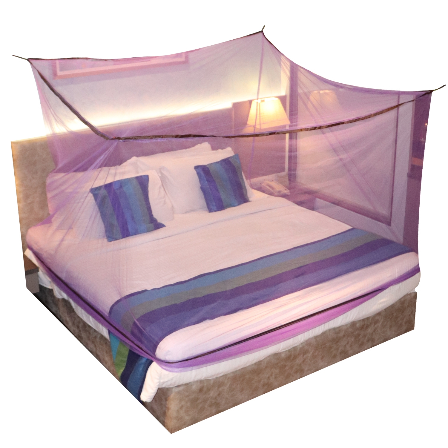 Mosquito Net for Double Bed, King-Size, Square Hanging Foldable Polyester Net Purple And Brown 
