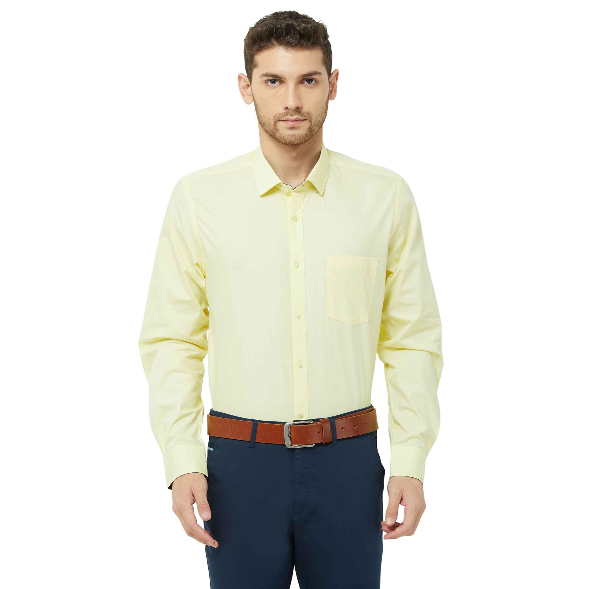 SOLEMIO | Yellow Solid Formal Shirt