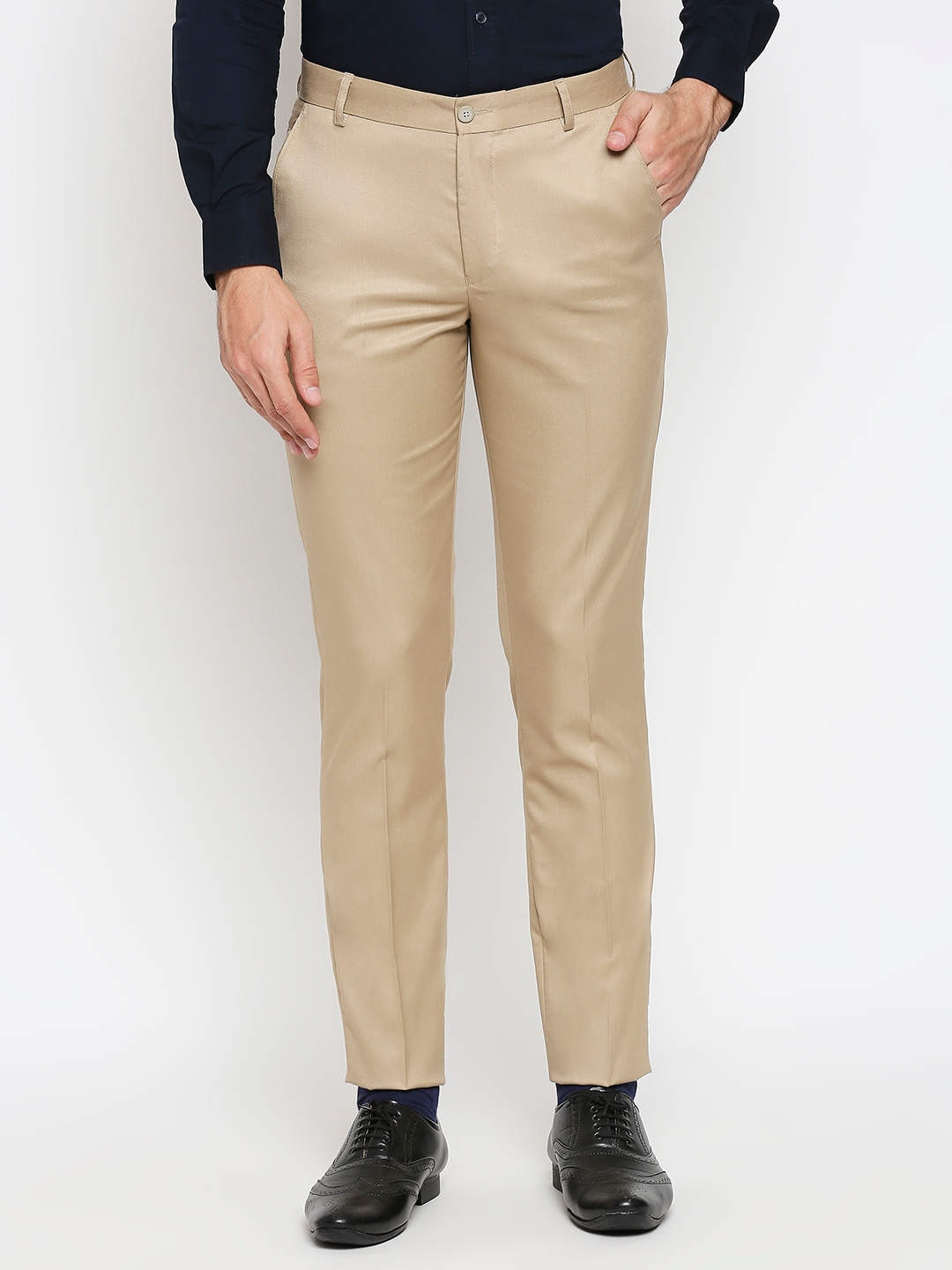 SOLEMIO | Solemio Polyester Blend Regular Fit Formal Trousers For Men - Khaki