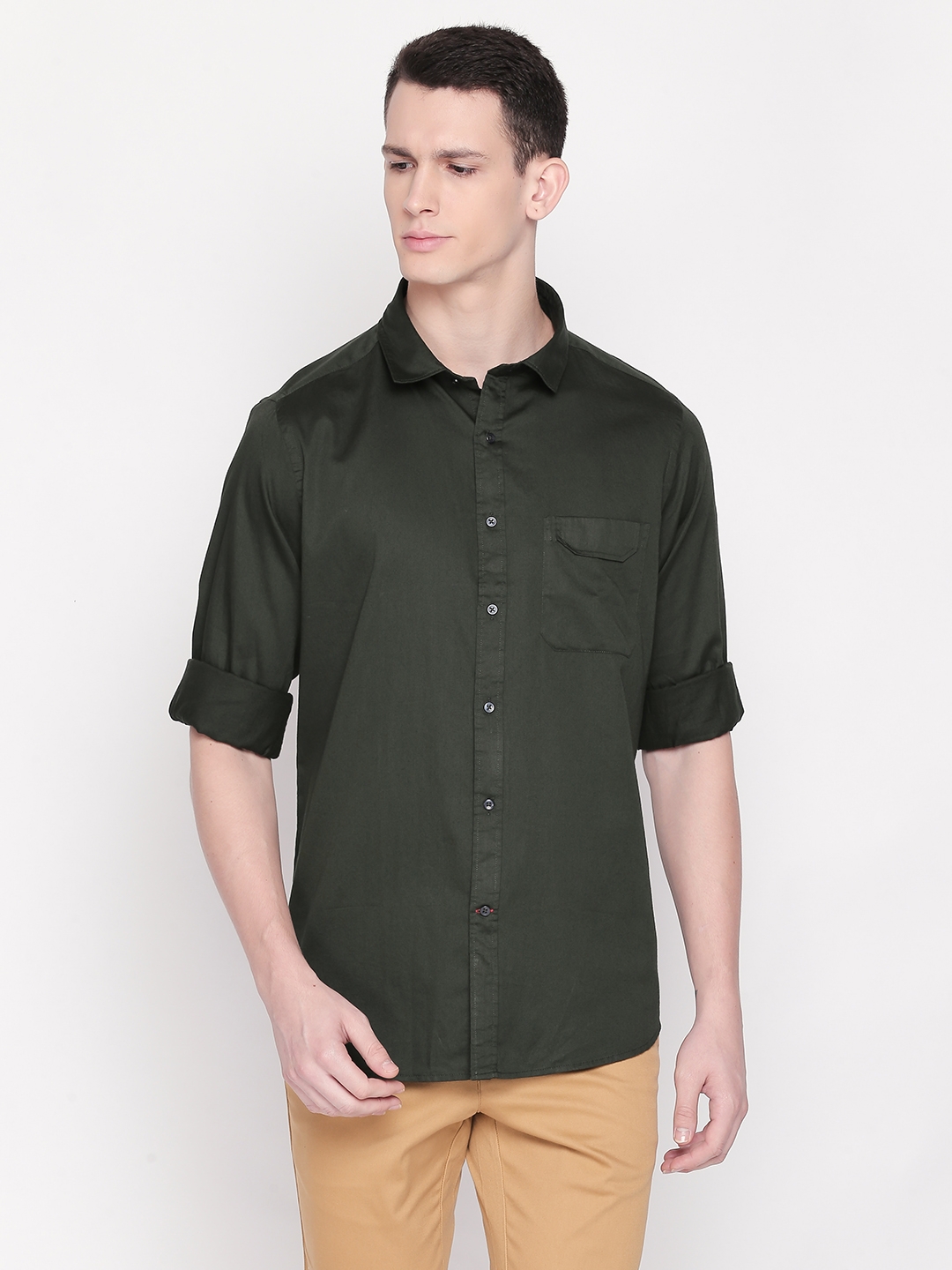 SOLEMIO | Green Solid Casual Shirt