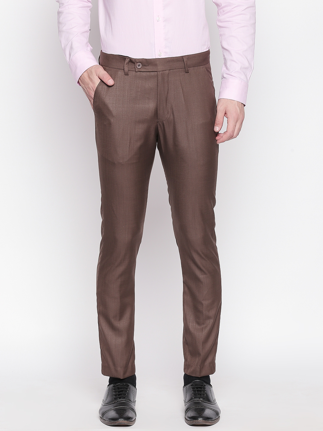 SOLEMIO | Brown Solid Formal Trouser