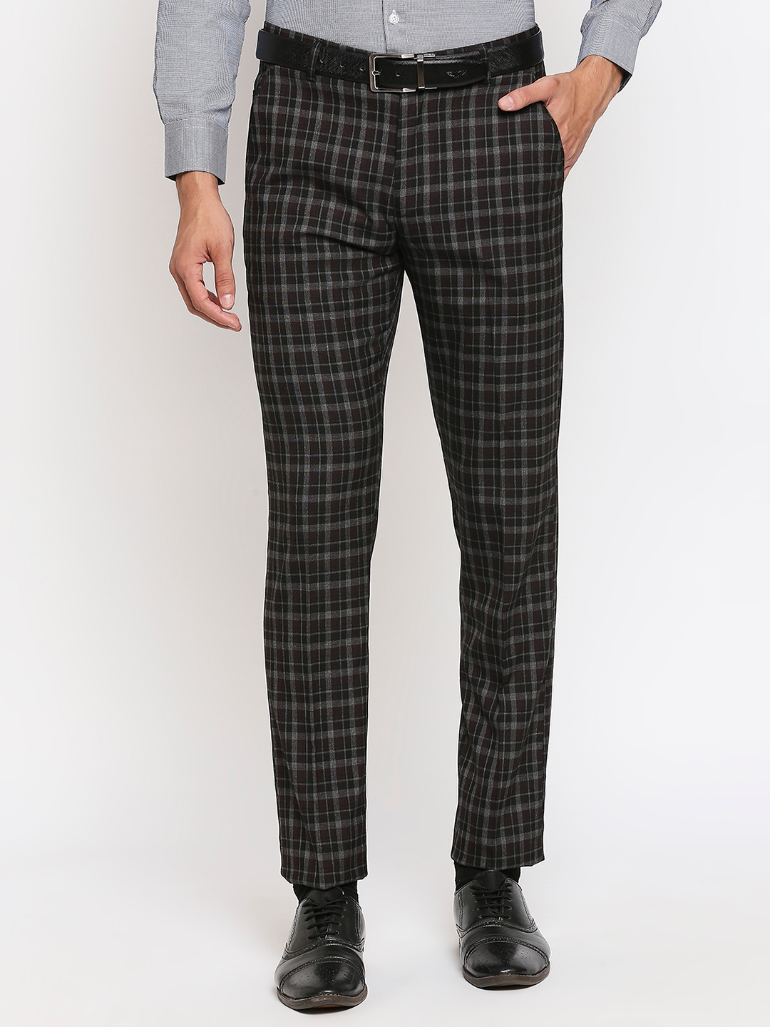 SOLEMIO | Grey Checked Formal Trouser