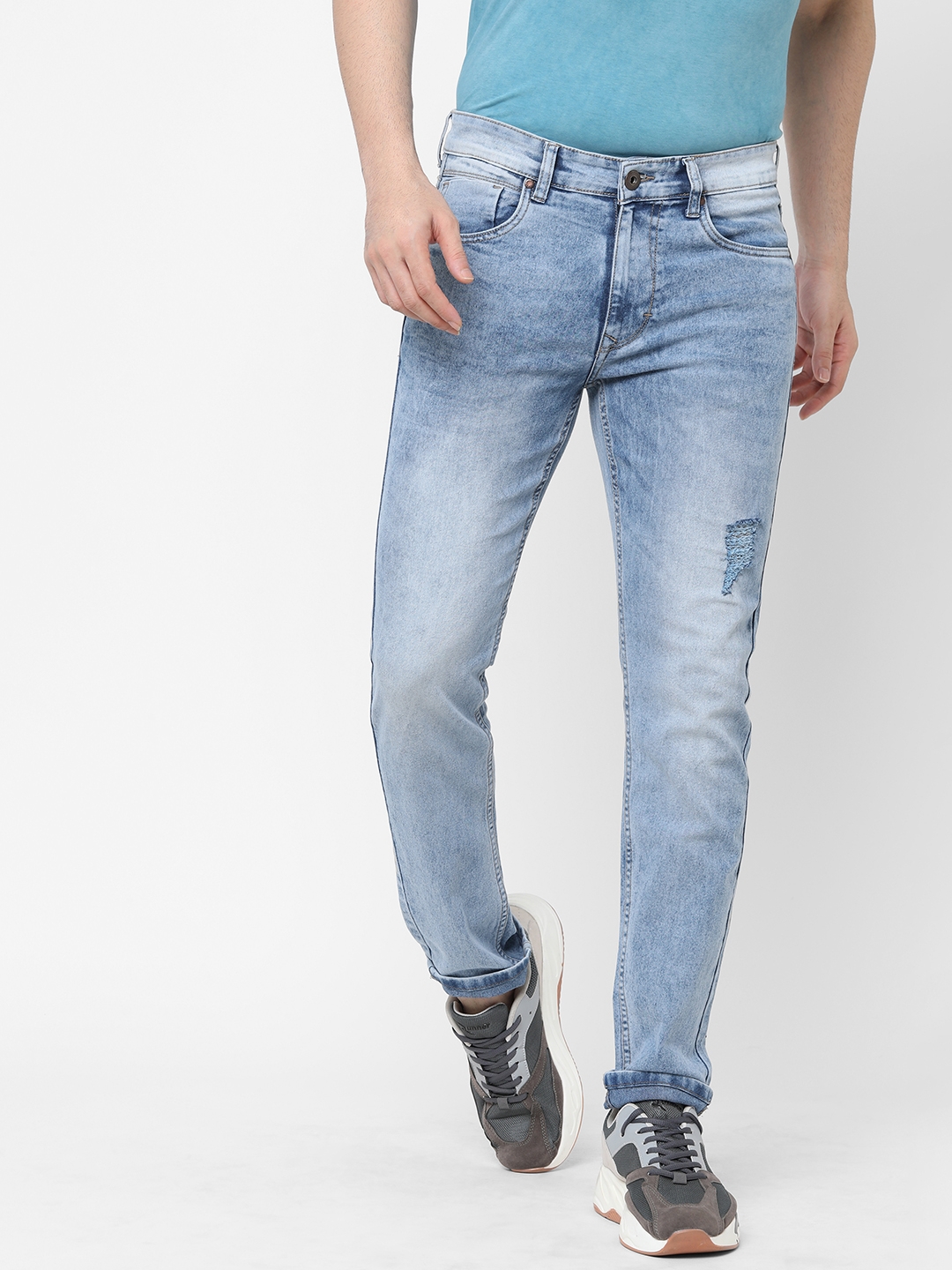 Men's Blue Cotton Ripped Jeans