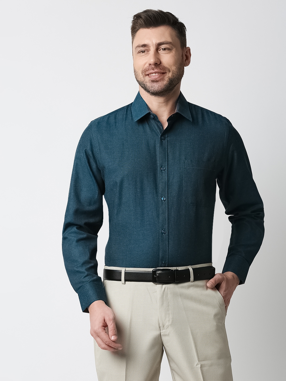 SOLEMIO | Solemio Cotton & Polyester Smart Fit Spread Collar Shirt For Men
