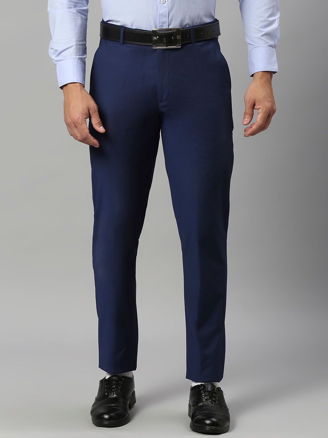 SOLEMIO | Solemio Polyester Viscose Lycra Regular Fit Solid Formal Trouser For Men - Navy Blue