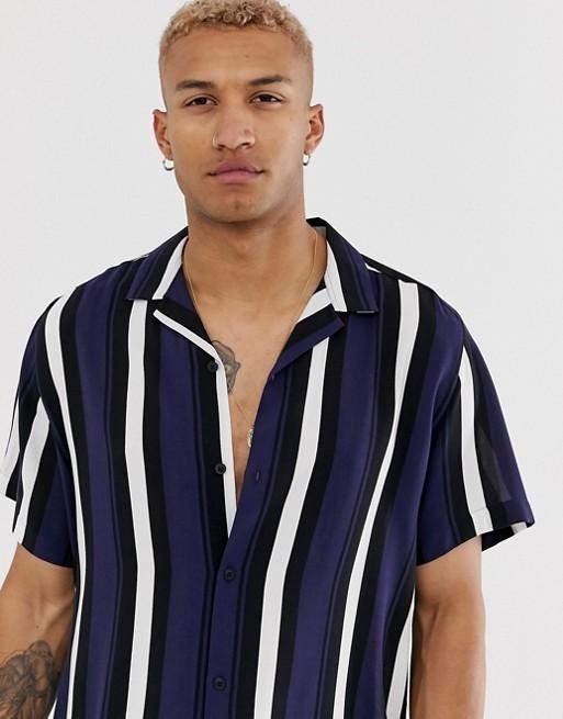 Hemsters | Hemsters Dark purple and white stripe shirt for mens