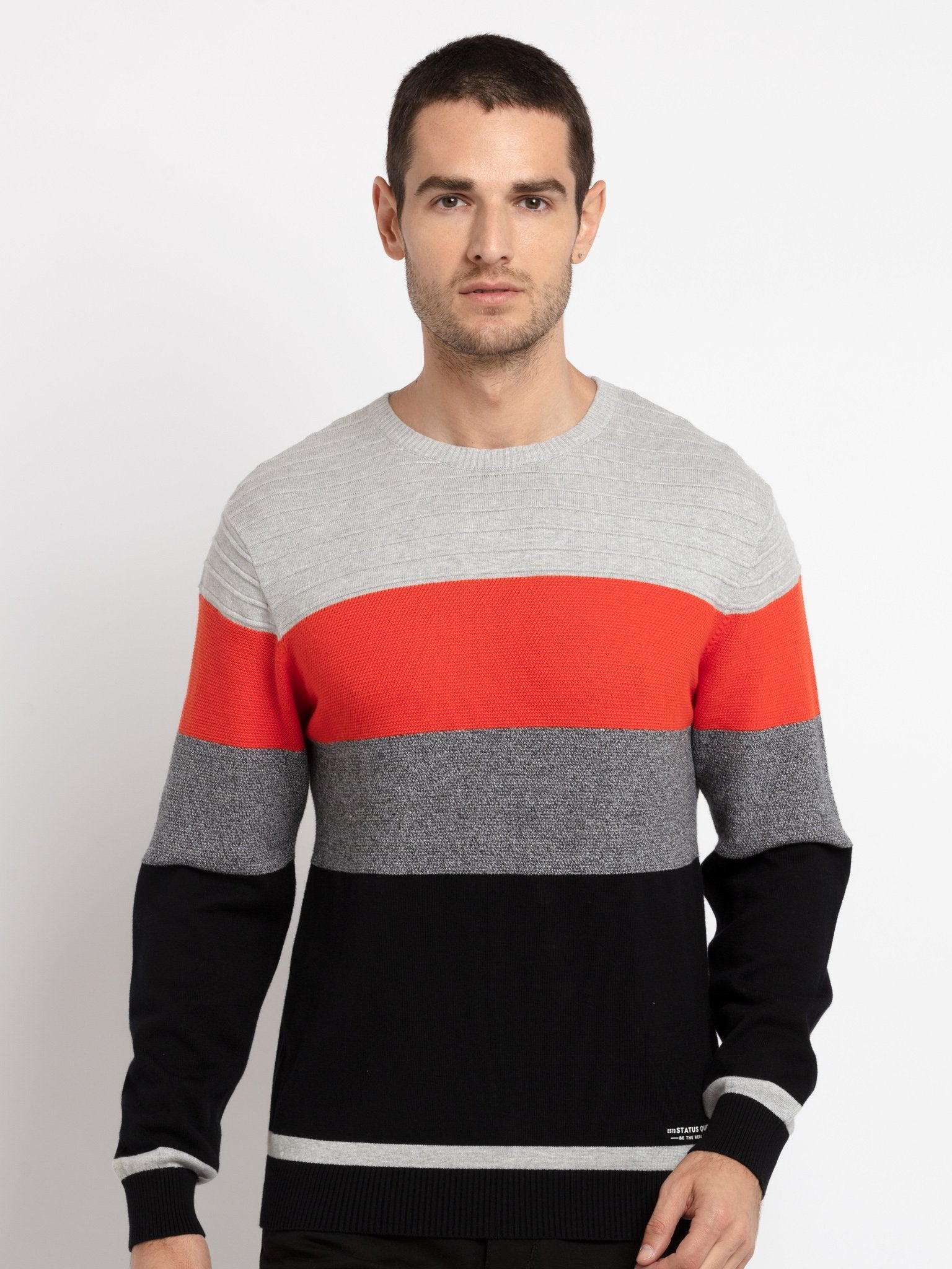 Status Quo | Men's Grey Acrylic Solid Sweaters