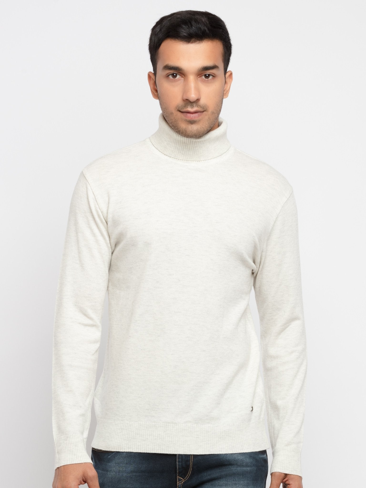 Men's Beige Acrylic Solid Sweaters