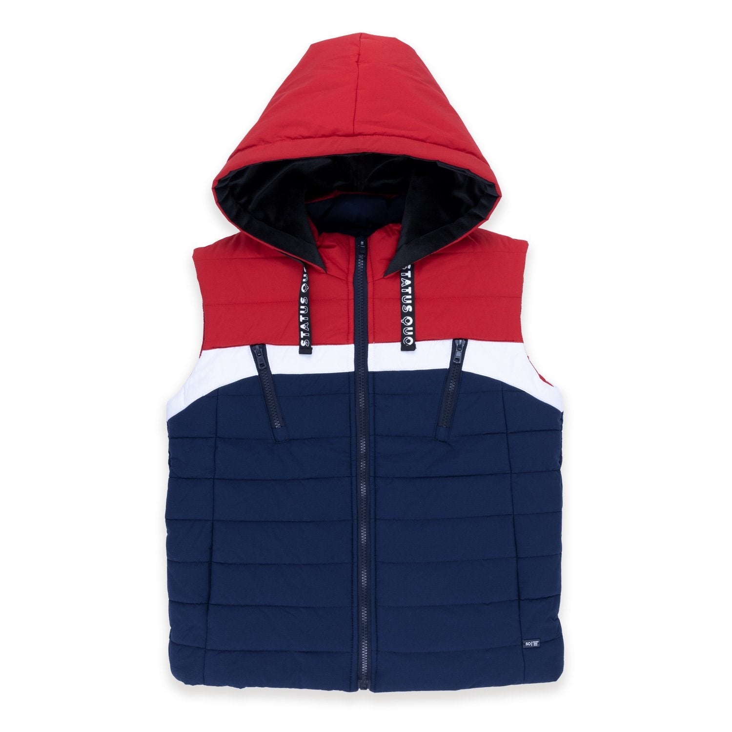 Status Quo | Kids Red and Navy Colourblock Quilted Jacket