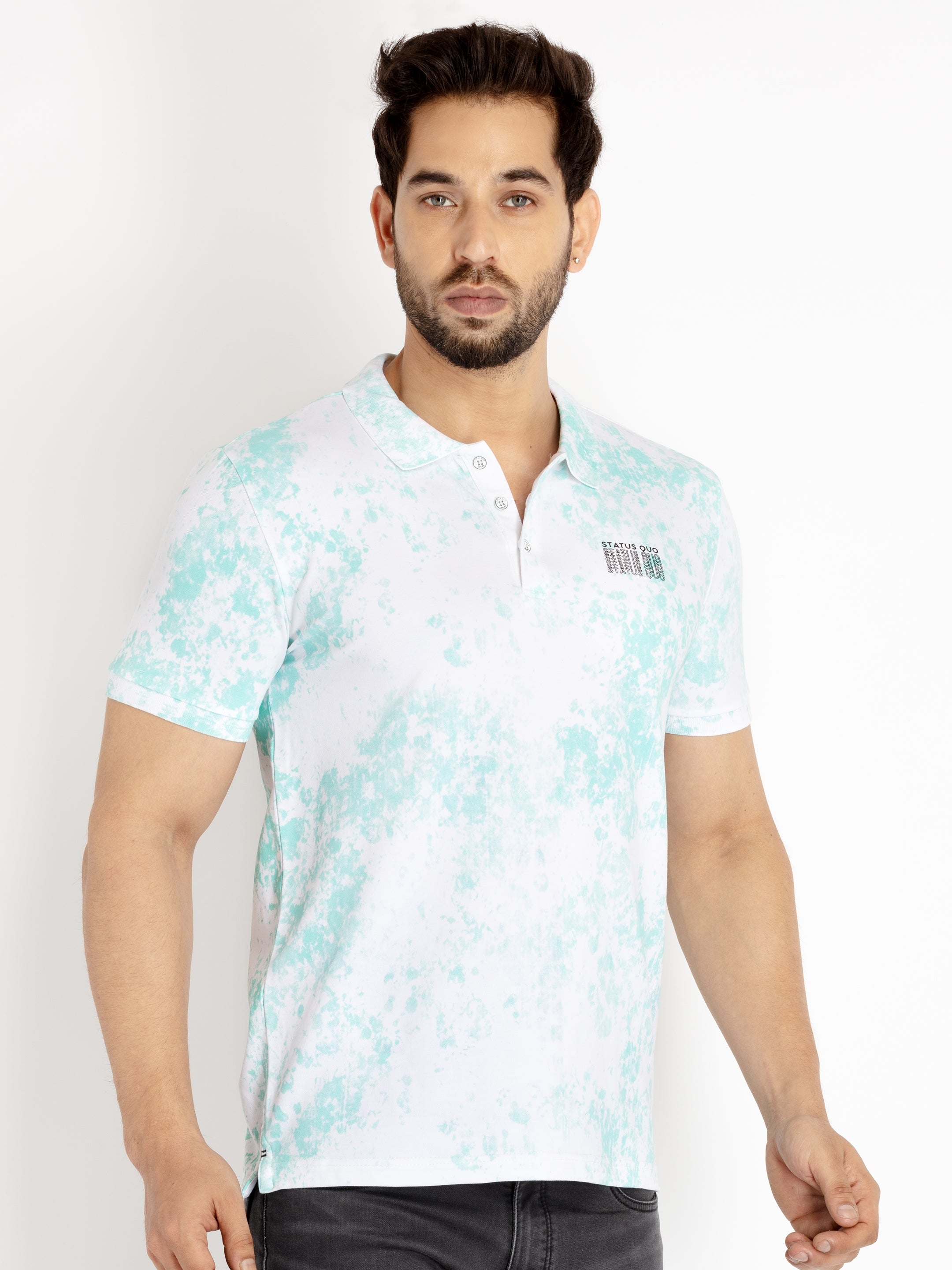 Mens All Over Printed Polo Collar T-shirt