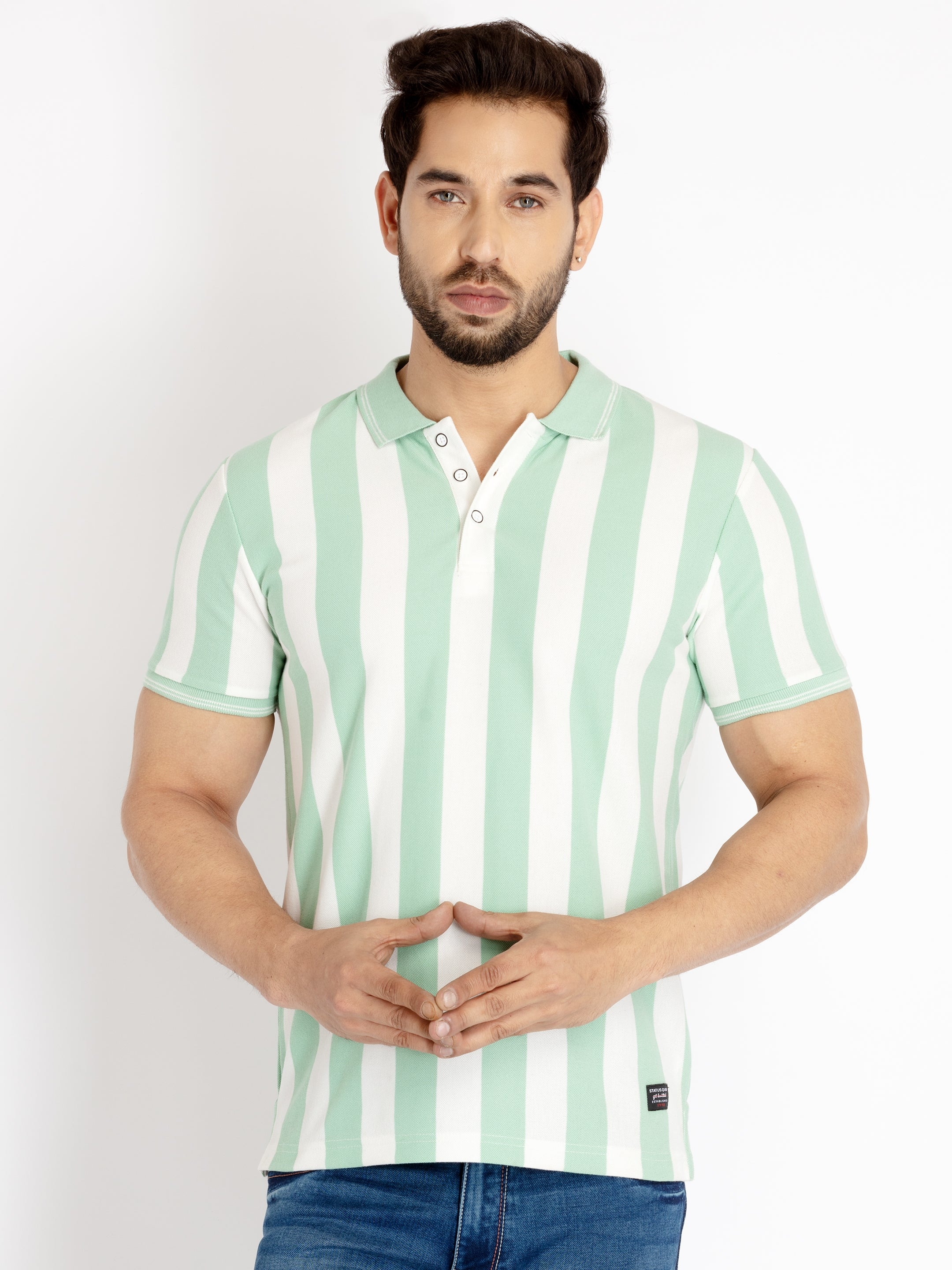 Mens Striped Polo Collar T-shirt