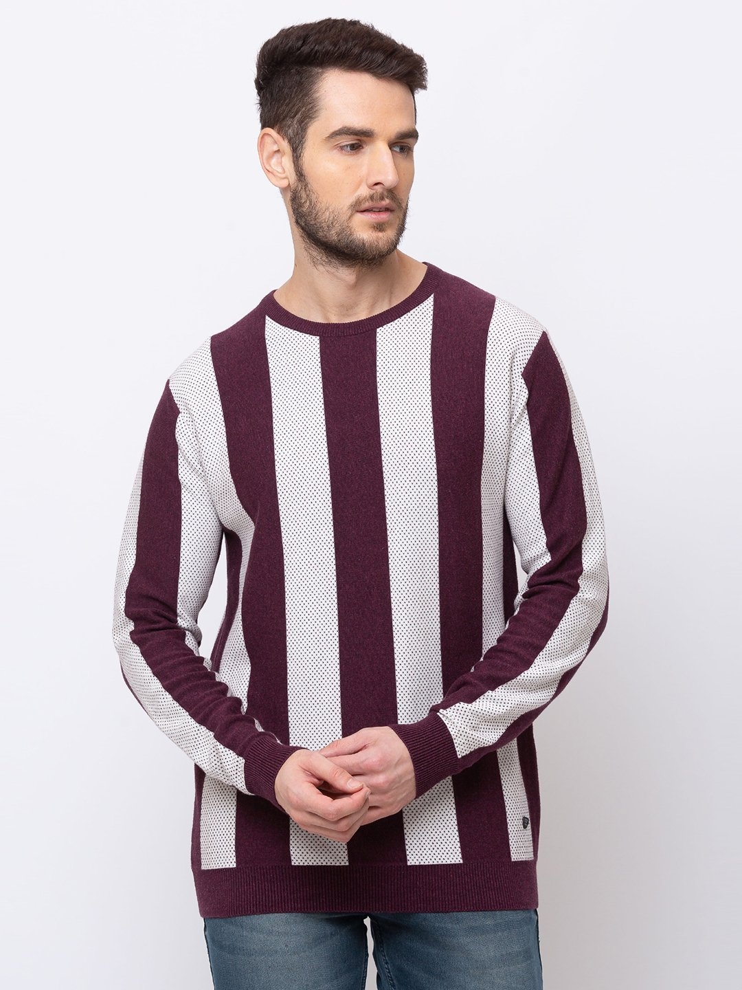Status Quo | Wine Melange Vertical Striped Sweater