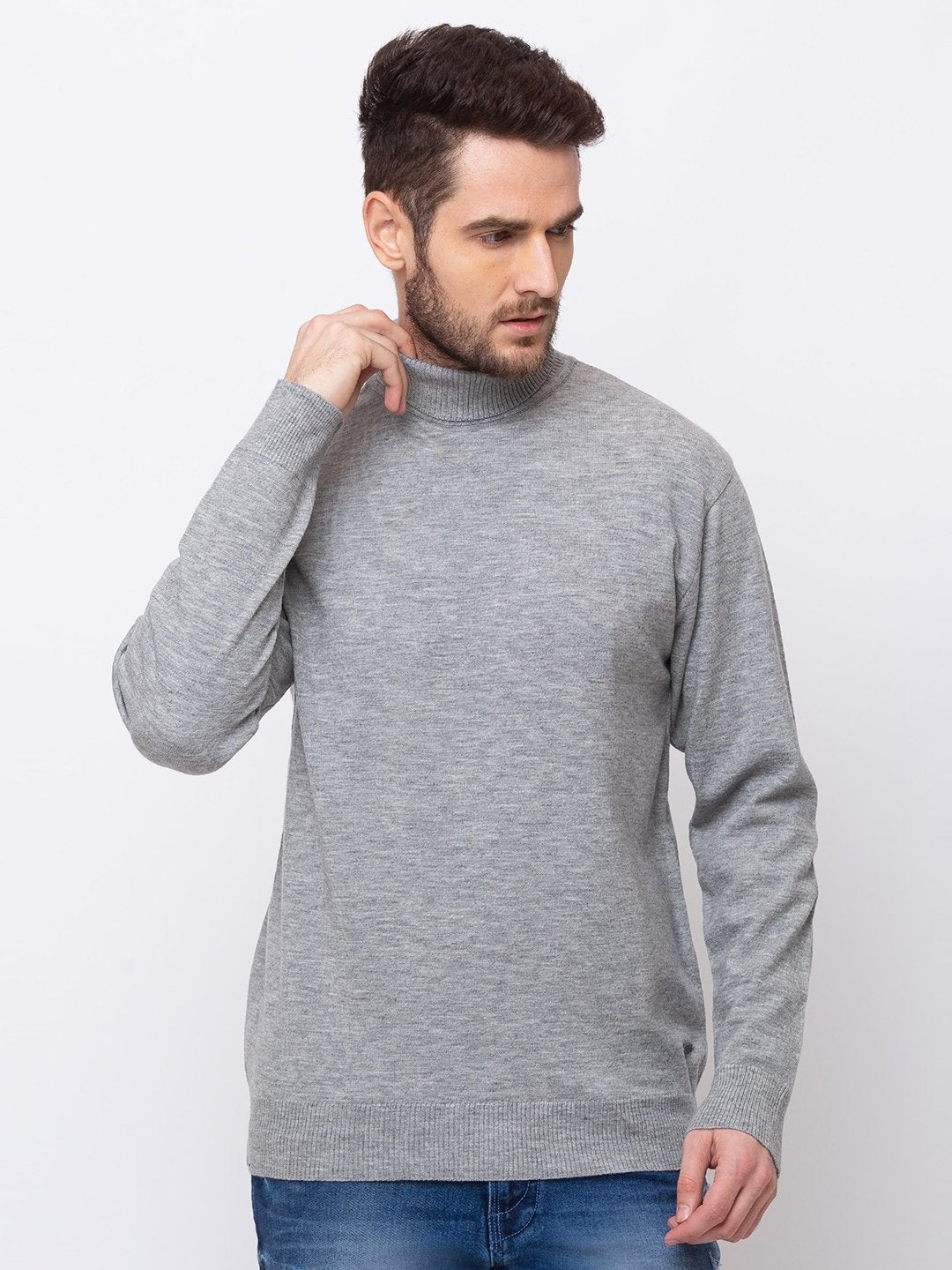 Grey Polycotton Melange Sweaters